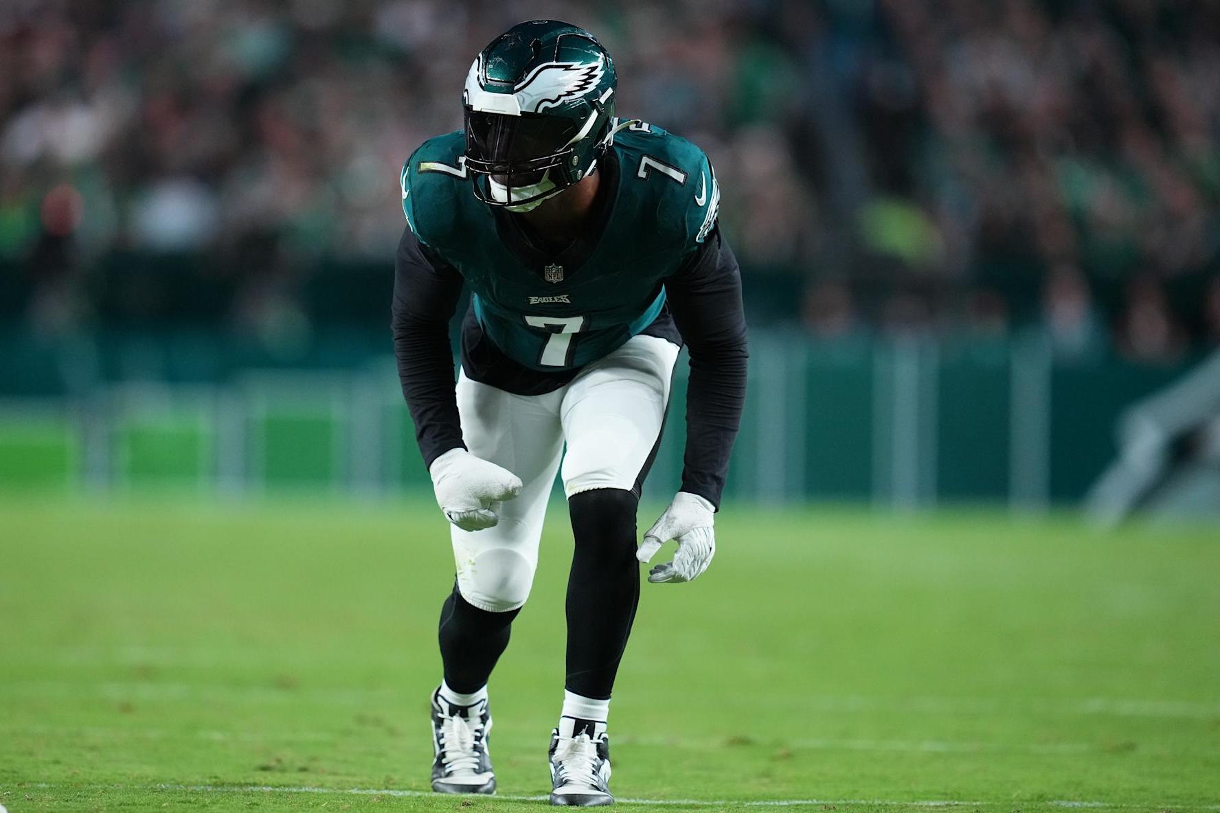 PHILADELPHIA, PENNSYLVANIA - SEPTEMBER 14: Haason Reddick #7 of the Philadelphia Eagles in action against the Minnesota Vikings at Lincoln Financial Field on September 14, 2023 in Philadelphia, Pennsylvania. (Photo by Mitchell Leff/Getty Images)
