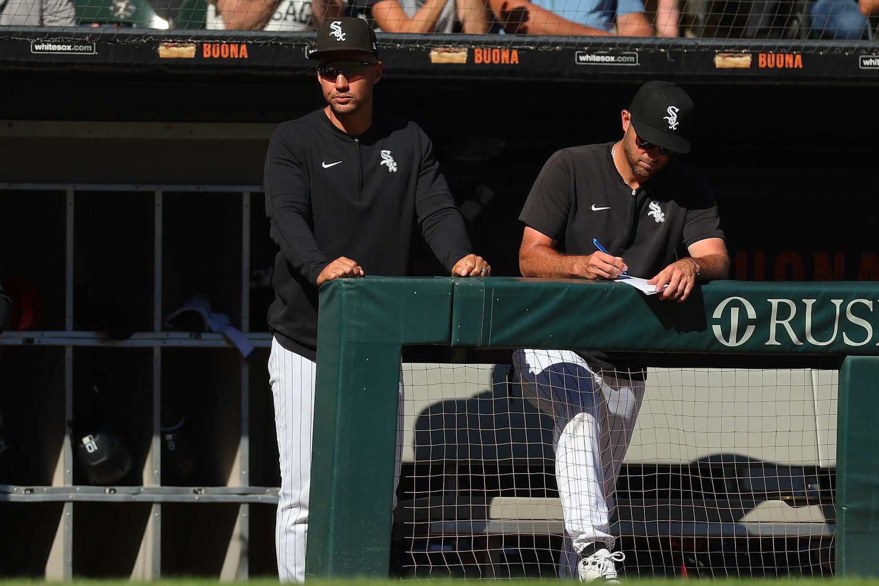 CHICAGO, ILLINOIS - SEPTEMBER 26: Interim manager Grady Sizemore of the Chicago White Sox looks on against the Los Angeles Angels during the fifth inning at Guaranteed Rate Field on September 26, 2024 in Chicago, Illinois. (Photo by Michael Reaves/Getty Images)