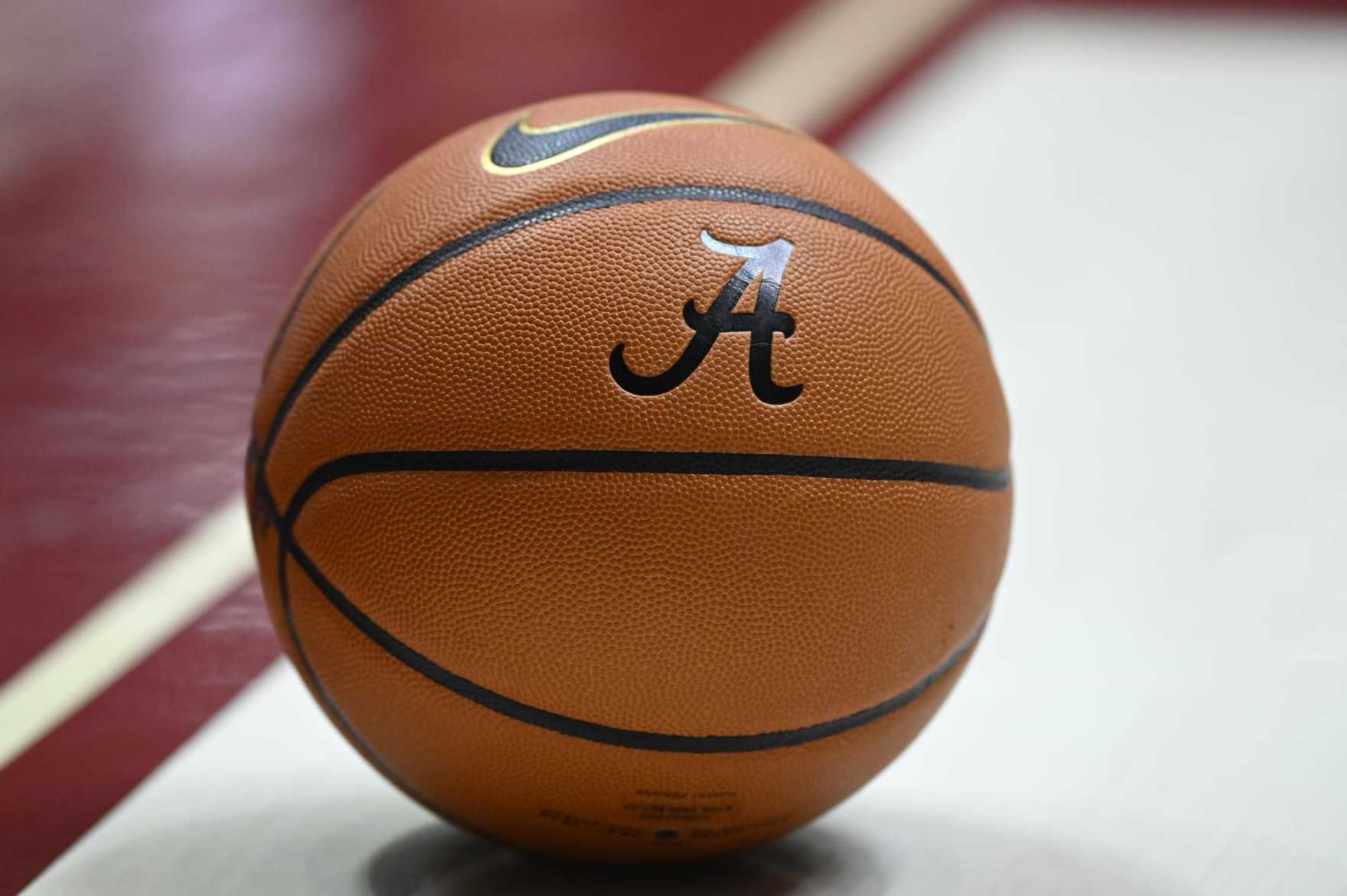 College Basketball: a general view of a basketball with the Alabama logo displayed vs LSU during game at Coleman Coliseum. 
Tuscaloosa, AL 1/14/2023 
CREDIT: Greg Nelson (Photo by Greg Nelson/Sports Illustrated via Getty Images) 
(Set Number: X164278 TK1)