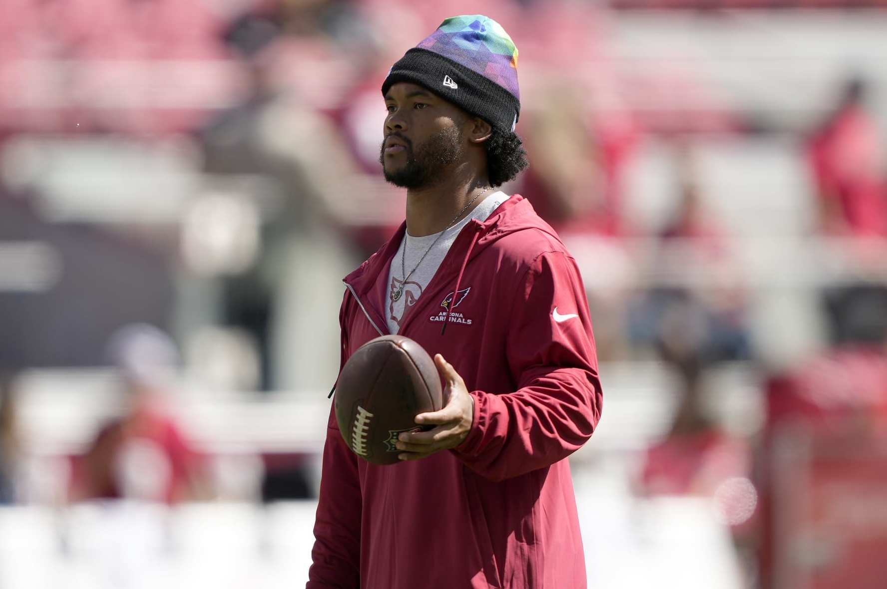 SANTA CLARA, CALIFORNIA - OCTOBER 01: Kyler Murray #1 of the Arizona Cardinals warms up before the game against the San Francisco 49ers at Levi's Stadium on October 01, 2023 in Santa Clara, California. (Photo by Thearon W. Henderson/Getty Images)