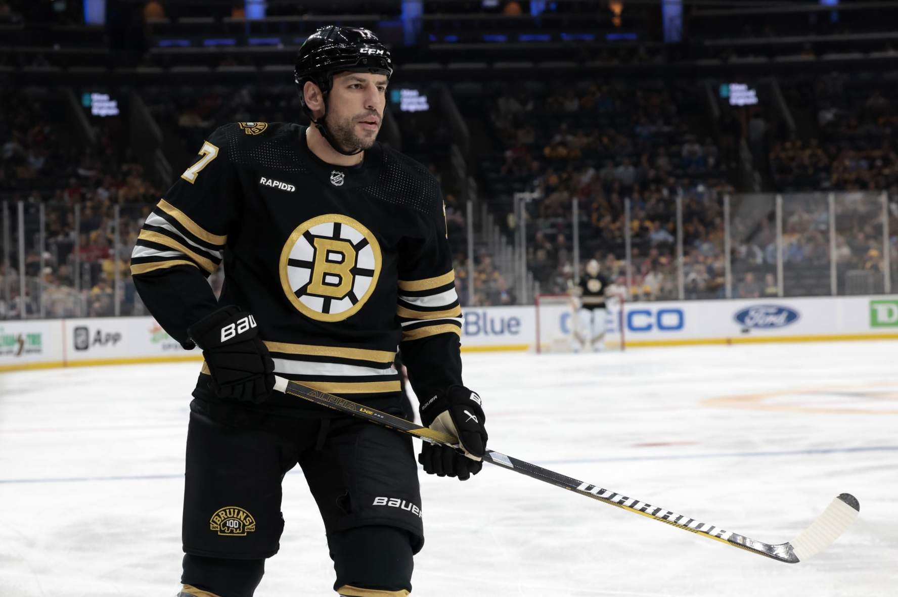 BOSTON, MA - OCTOBER 03: Boston Bruins left wing Milan Lucic (17) during a game between the Boston Bruins and the Washington Capitals on October 3, 2023, at TD Garden in Boston, Massachusetts. (Photo by Fred Kfoury III/Icon Sportswire via Getty Images)