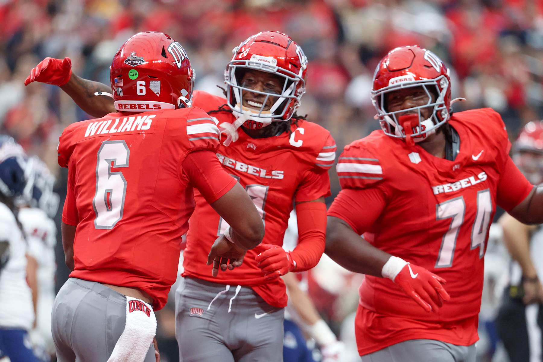 Hajj-Malik Williams #6 and Ricky White III #11 of the UNLV Rebels