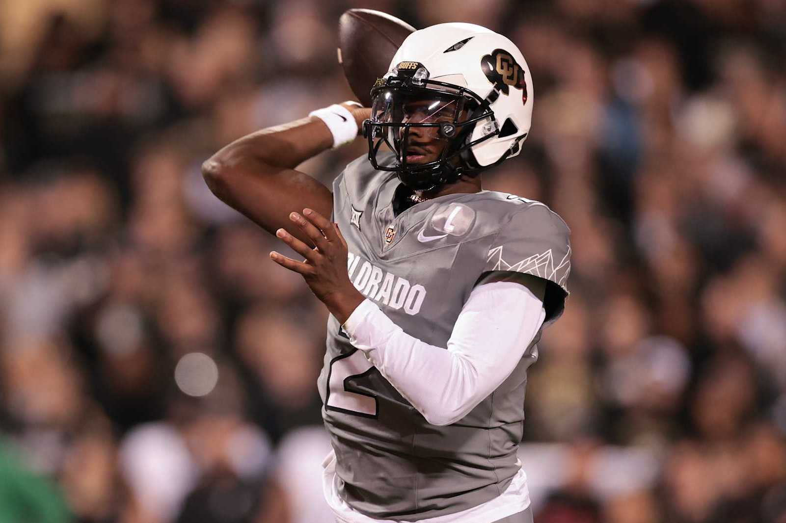 BOULDER, COLORADO - OCTOBER 26: Shedeur Sanders #2 of the Colorado Buffaloes throws a pass during the first quarter against the Cincinnati Bearcats at Folsom Field on October 26, 2024 in Boulder, Colorado. (Photo by Andrew Wevers/Getty Images)