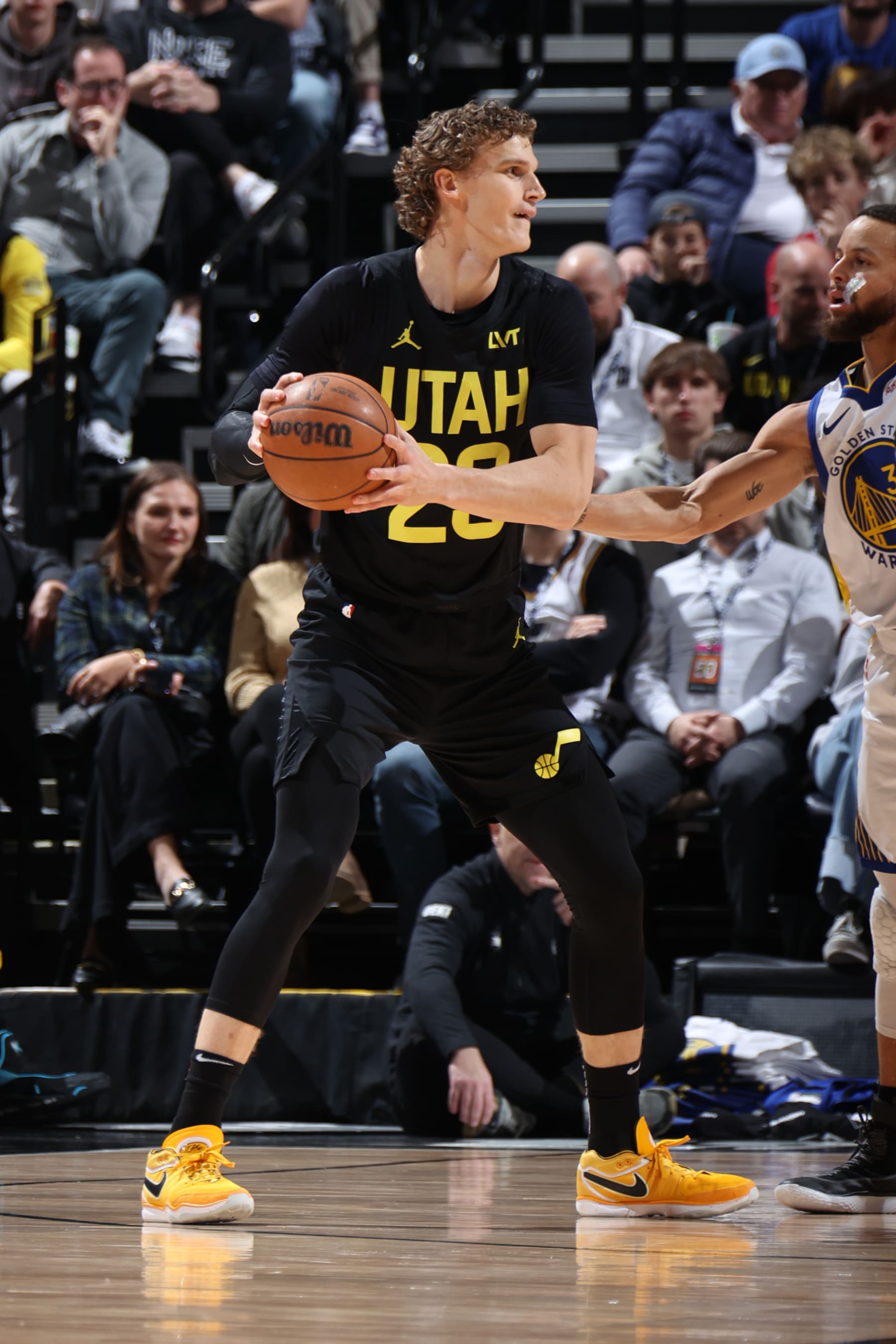 SALT LAKE CITY, UT - FEBRUARY 12: Lauri Markkanen #23 of the Utah Jazz handles the ball all the plan in which by the sport in opposition to the Golden Assert Warriors on February 12, 2024 at Delta Center in Salt Lake Metropolis, Utah. NOTE TO USER: Person expressly acknowledges and concurs that, by downloading and or using this Portray, Person is consenting to the terms and prerequisites of the Getty Photography License Settlement. Needed Copyright Learn about: Copyright 2024 NBAE (Portray by Melissa Majchrzak/NBAE via Getty Photography)
