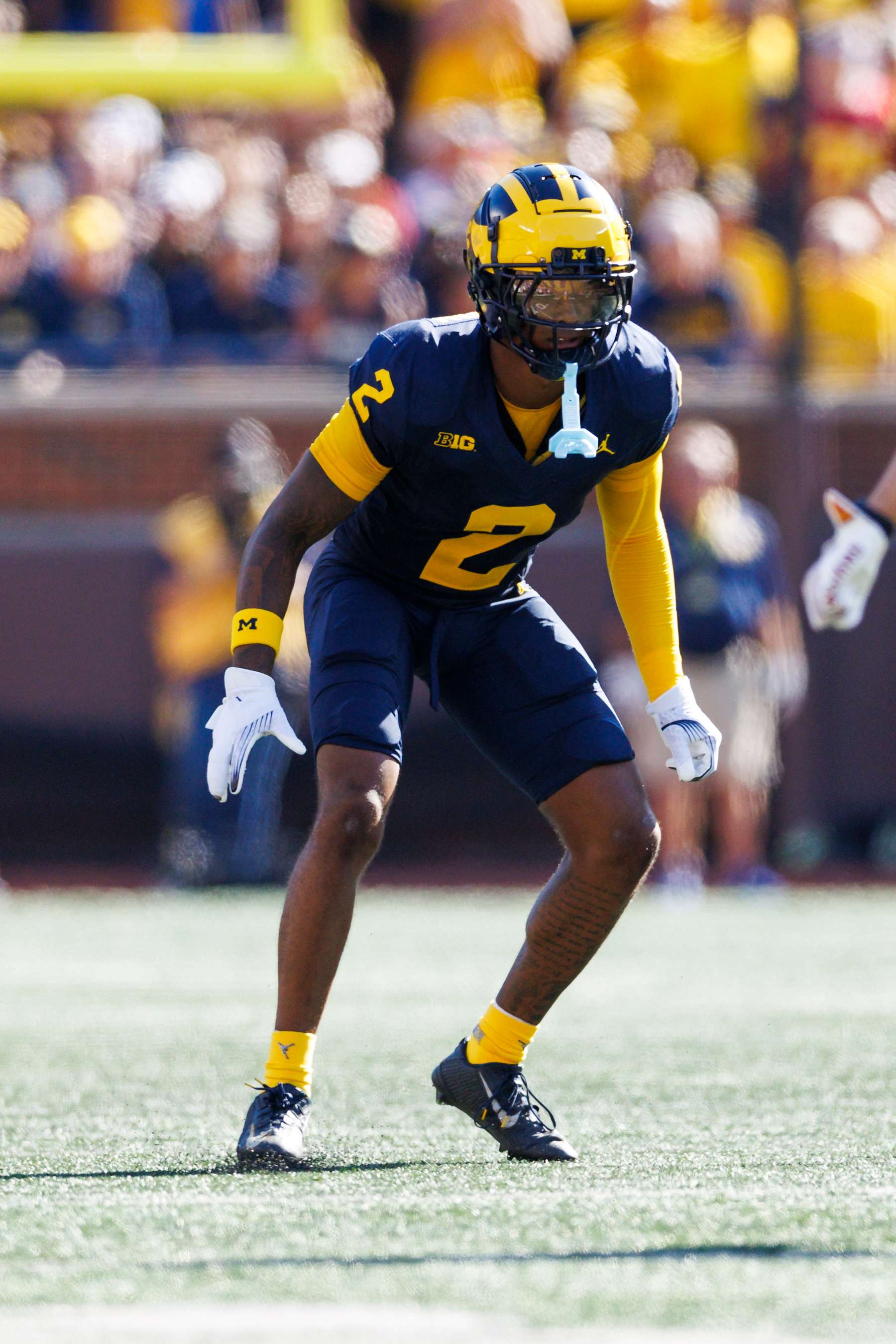 ANN ARBOR, MICHIGAN - SEPTEMBER 21: Will Johnson #2 of the Michigan Wolverines defends in coverage during the first half against USC Trojans at Michigan Stadium on September 21, 2024 in Ann Arbor, Michigan. (Photo by Ric Tapia/Getty Images)