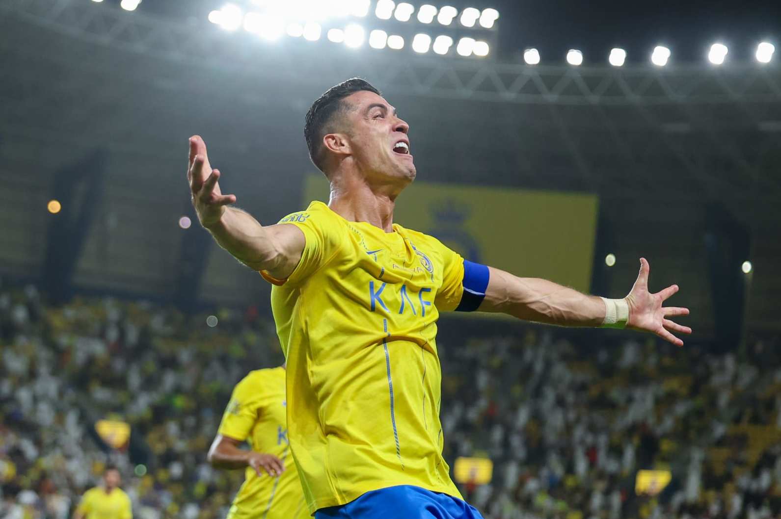 RIYADH, SAUDI ARABIA - MAY 27: Cristiano Ronaldo of Al Nassr celebrates after scoring the 2nd goal during the Saudi Pro League match between Al-Nassr and Al-Ittihad at Al Awwal Park Stadium on May 27, 2024 in Riyadh, Saudi Arabia.(Photo by Yasser Bakhsh/Getty Images)