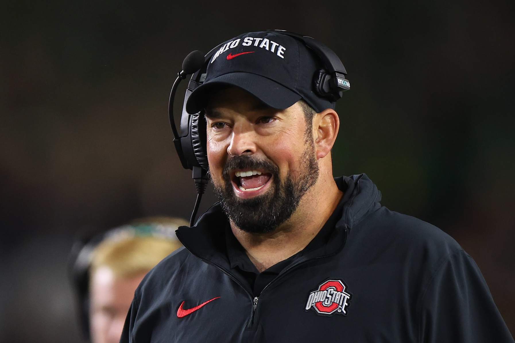 SOUTH BEND, INDIANA - SEPTEMBER 23: Head coach Ryan Day of the Ohio State Buckeyes looks on against the Notre Dame Fighting Irish during the first half at Notre Dame Stadium on September 23, 2023 in South Bend, Indiana. (Photo by Michael Reaves/Getty Images)