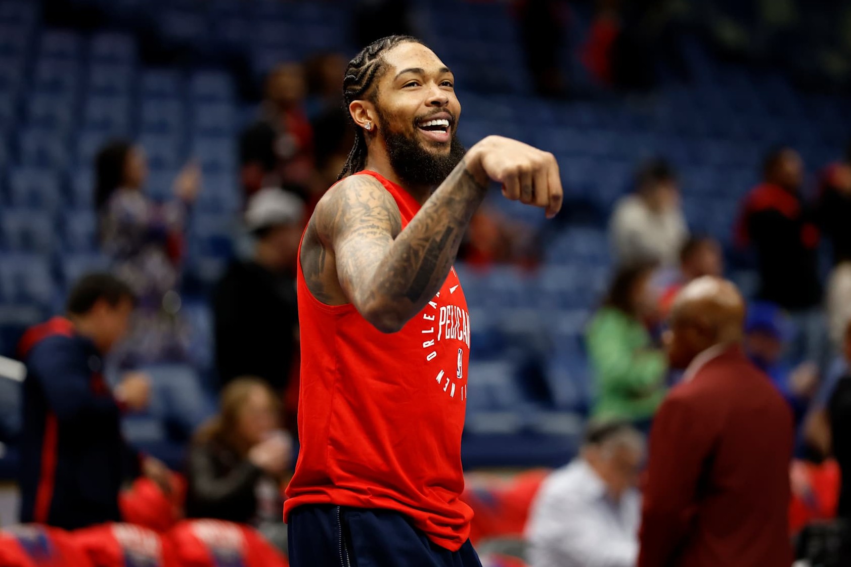 NEW ORLEANS, LOUISIANA - NOVEMBER 22: Brandon Ingram #14 of the New Orleans Pelicans warms up prior to a game against the Golden State Warriors in the Emirates NBA Cup at Smoothie King Center on November 22, 2024 in New Orleans, Louisiana. NOTE TO USER: User expressly acknowledges and agrees that, by downloading and or using this photograph, User is consenting to the terms and conditions of the Getty Images License Agreement. #Photo by Tyler Kaufman/Getty Images)