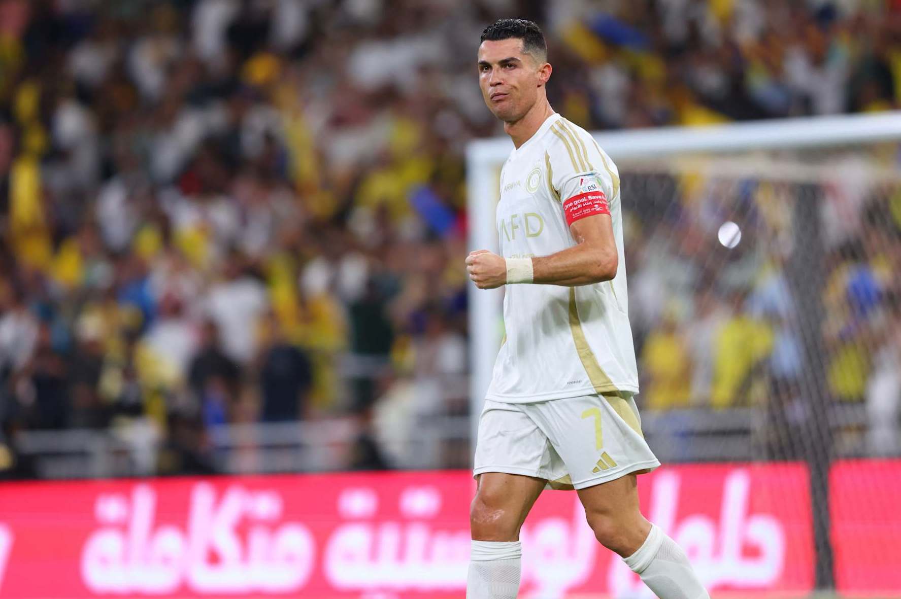 JEDDAH, SAUDI ARABIA - DECEMBER 06: Cristiano Ronaldo of Al Nassr celebrates after scoring the first goal of his team during the Saudi Pro League match between Al-Ittihad v Al-Nassr at King Abdullah Sports City on December 06, 2024 in Jeddah, Saudi Arabia. (Photo by Al Nassr FC/Al Nassr FC via Getty Images)