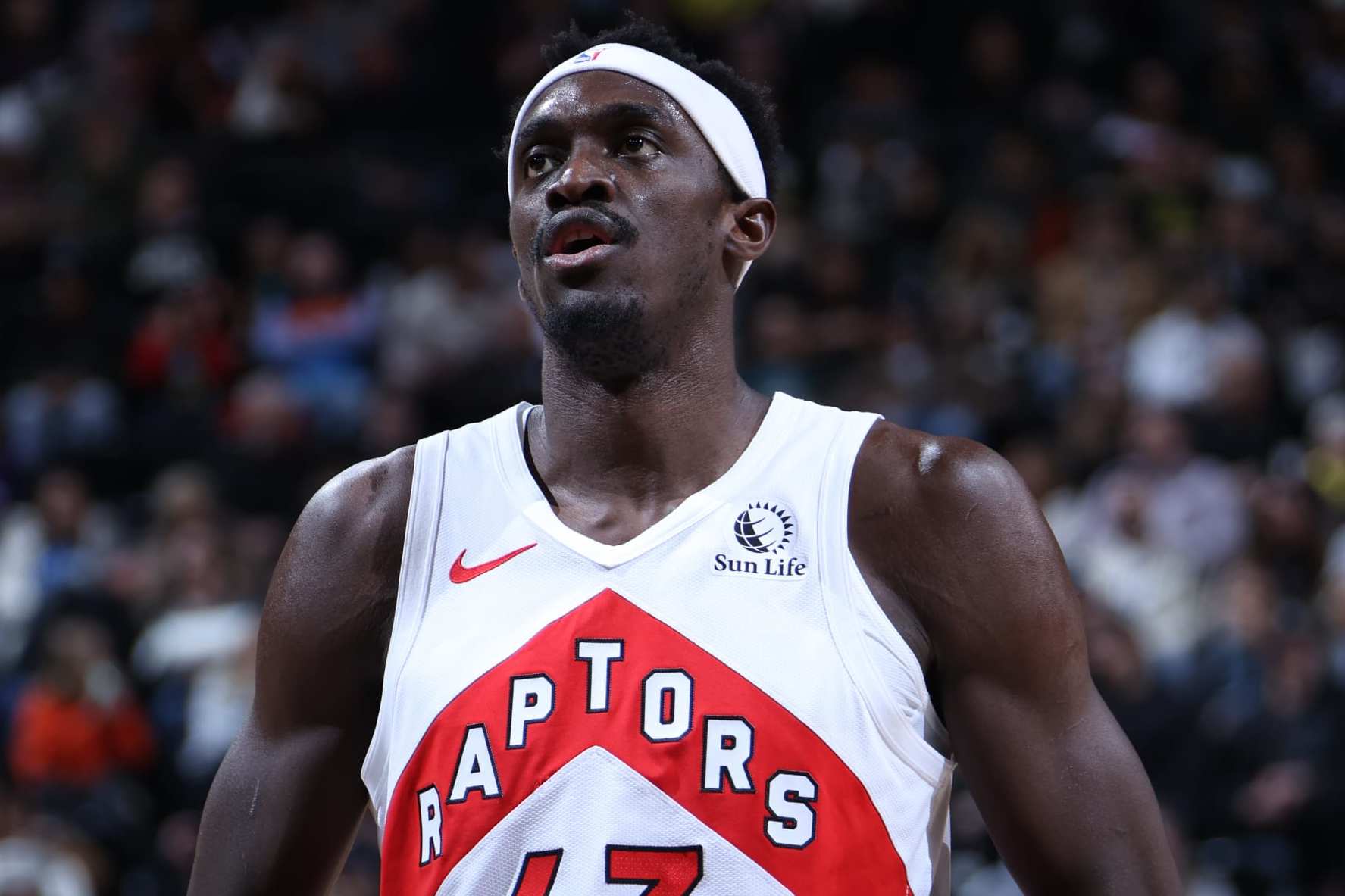 SALT LAKE CITY, UT - JANUARY 12: Pascal Siakam #43 of the Toronto Raptors prepares to shoot a free throw during the game against the Utah Jazz on January 12, 2024 at Delta Center in Salt Lake City, Utah. NOTE TO USER: User expressly acknowledges and agrees that, by downloading and or using this Photograph, User is consenting to the terms and conditions of the Getty Images License Agreement. Mandatory Copyright Notice: Copyright 2024 NBAE (Photo by Melissa Majchrzak/NBAE via Getty Images)