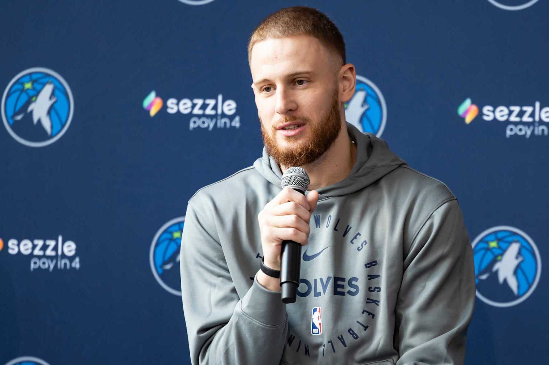 MINNEAPOLIS, MN - OCTOBER 3: Donte DiVincenzo #00 of the Minnesota Timberwolves speaks during a press conference on October 3, 2024 at Target Center in Minneapolis, Minnesota. NOTE TO USER: User expressly acknowledges and agrees that, by downloading and or using this Photograph, user is consenting to the terms and conditions of the Getty Images License Agreement. Mandatory Copyright Notice: Copyright 2024 NBAE (Photo by David Sherman/NBAE via Getty Images)