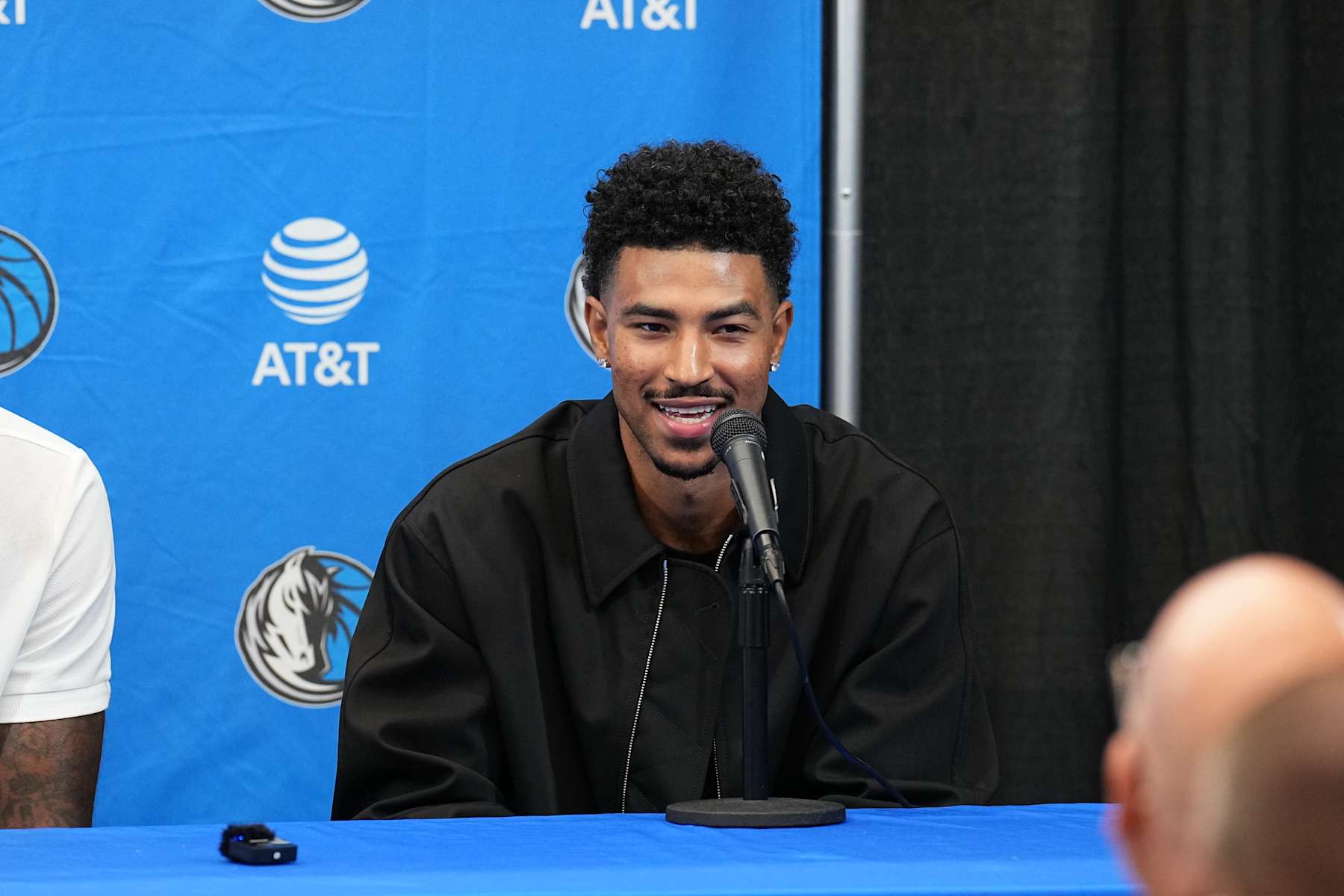 DALLAS TX - JULY 9: The Dallas Mavericks Quentin Grimes talks to the media during a press conference on July 9, 2024 at American Airlines Arena in Dallas Texas. NOTE TO USER: User expressly acknowledges and agrees that, by downloading and or using this photograph, user is consenting to the terms and conditions of the Getty Images License Agreement. Mandatory Copyright Notice: Copyright 2024 NBAE (Photos by Glenn James/NBAE via Getty Images)