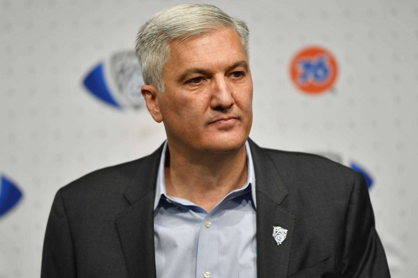 LAS VEGAS, NEVADA - DECEMBER 03: Pac-12 commissioner George Kliavkoff speaks at a press conference before the PAC-12 Football Championship football game between the Oregon Ducks and the Utah Utes at Allegiant Stadium on December 03, 2021 in Las Vegas, Nevada. (Photo by Alika Jenner/Getty Images)