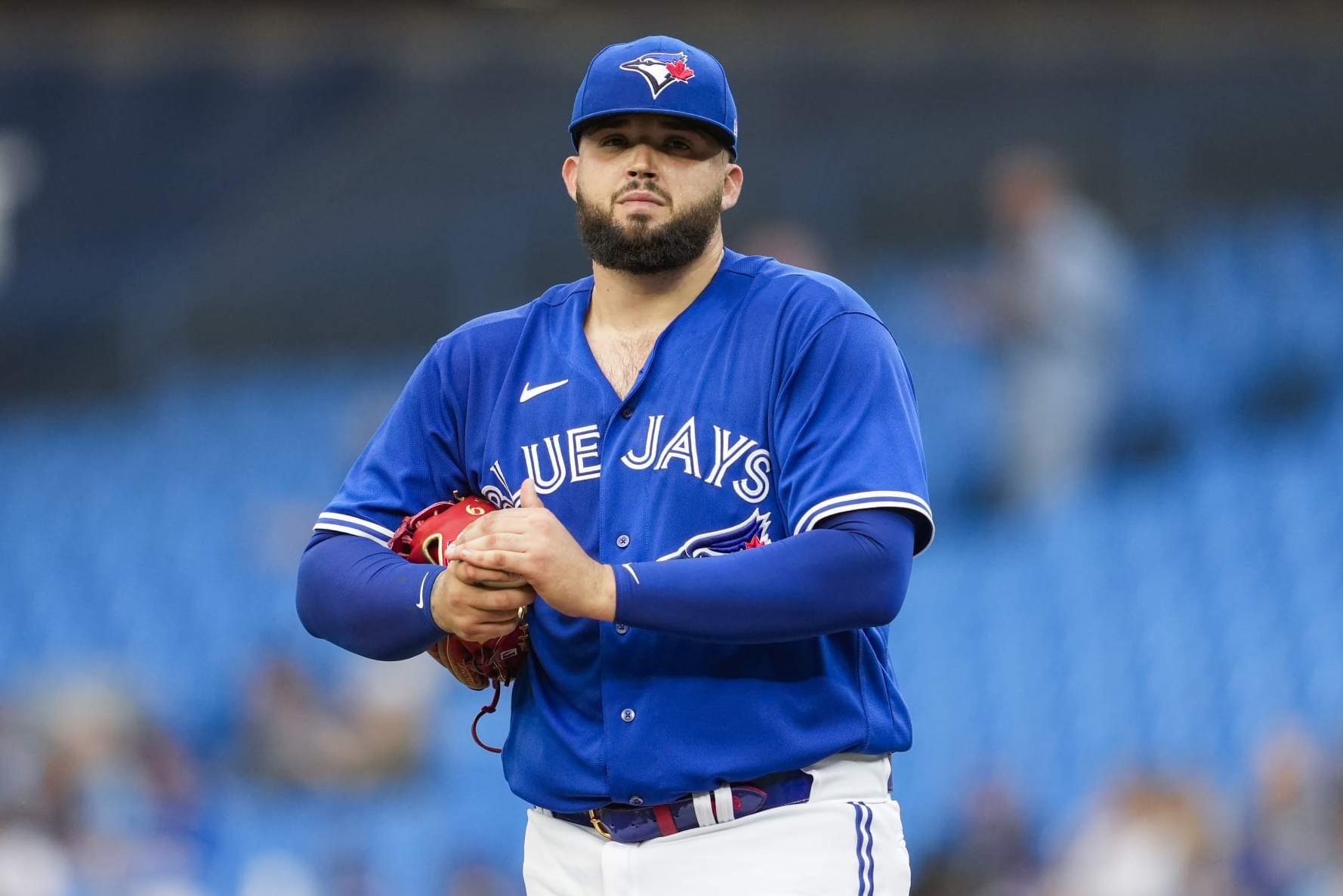 TORONTO, ON - JUNE 5: Alek Manoah #6 of the Toronto Blue Jays looks on from the mound against the Houston Astros in the first inning during their MLB game at the Rogers Centre on June 5, 2023 in Toronto, Ontario, Canada. (Photo by Mark Blinch/Getty Images)