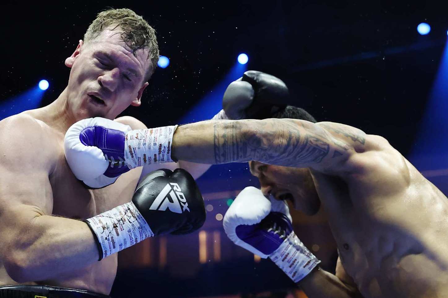 RIYADH, SAUDI ARABIA - OCTOBER 12: Jai Opetaia punches Jack Massey during the IBF World Cruiserweight title fight between Jai Opetaia and Jack Massey as part of the Riyadh Season - IV Crown Showdown card at Kingdom Arena on October 12, 2024 in Riyadh. (Photo by Richard Pelham/Getty Images)