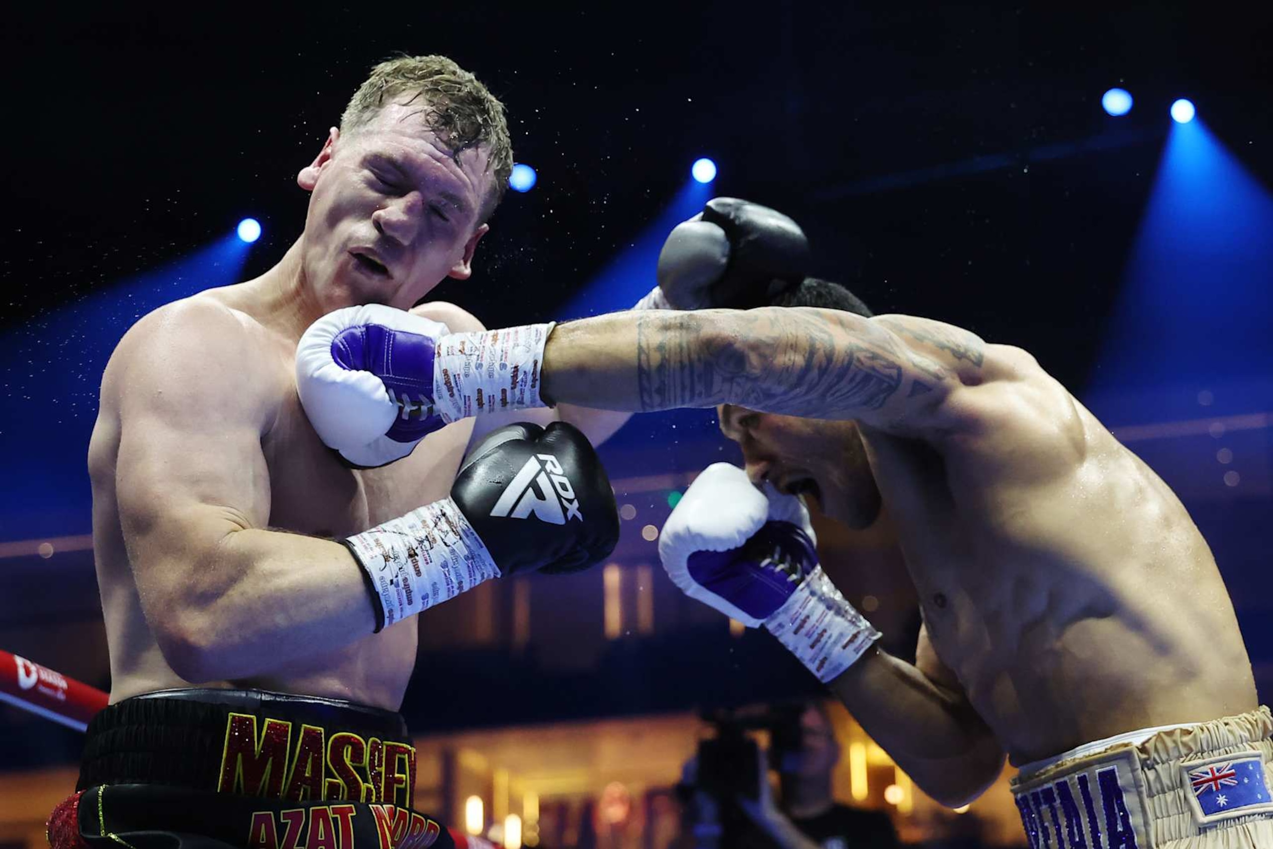 RIYADH, SAUDI ARABIA - OCTOBER 12: Jai Opetaia punches Jack Massey during the IBF World Cruiserweight title fight between Jai Opetaia and Jack Massey as part of the Riyadh Season - IV Crown Showdown card at Kingdom Arena on October 12, 2024 in Riyadh. (Photo by Richard Pelham/Getty Images)
