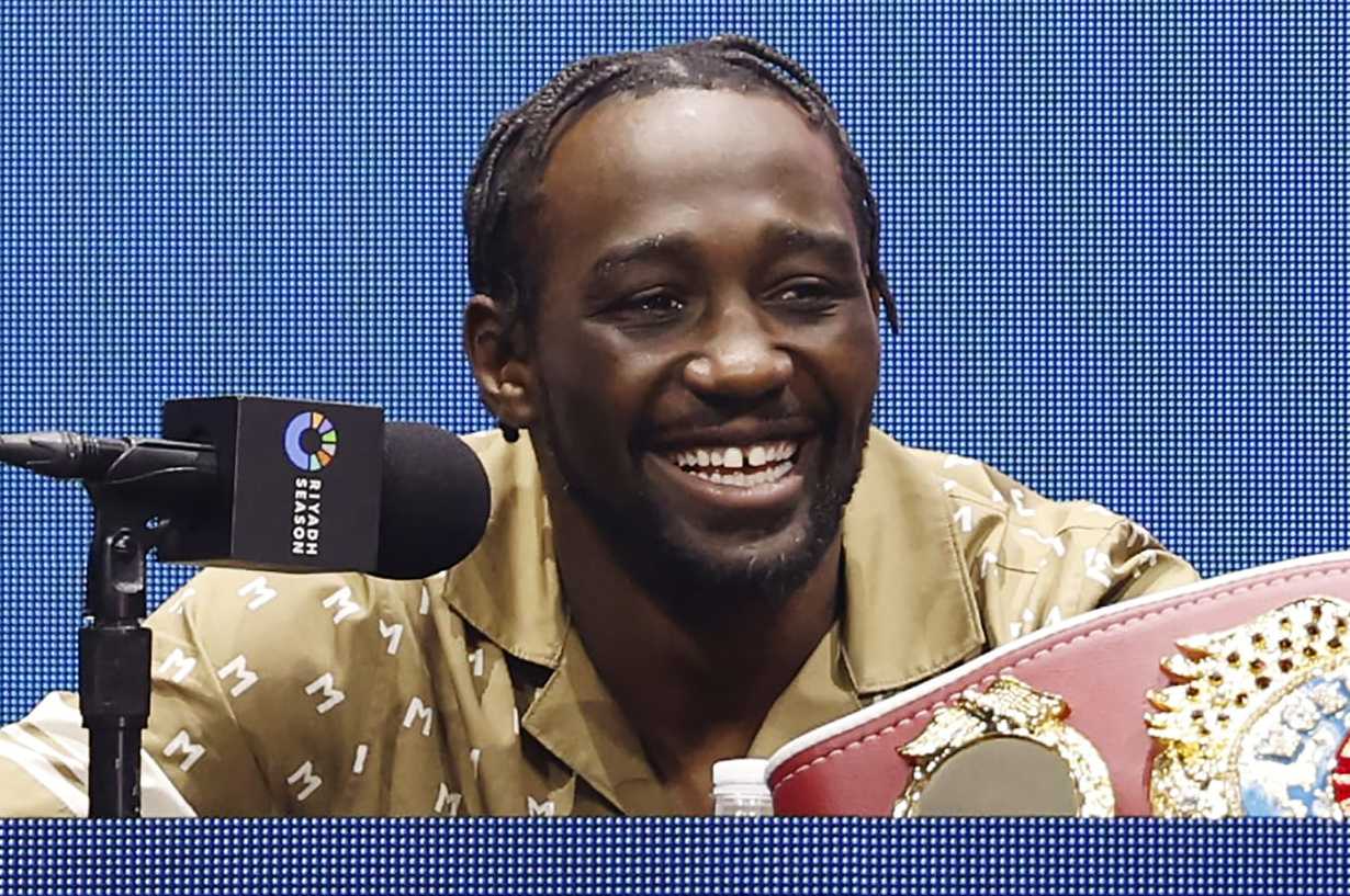 NEW YORK, NEW YORK - APRIL 24: Terence Crawford speaks during a press conference to announce his super welterweight fight against Israil Madrimov as part of the Riyadh Season Card at Gotham Hall on April 24, 2024 in New York City. (Photo by Sarah Stier/Getty Images)