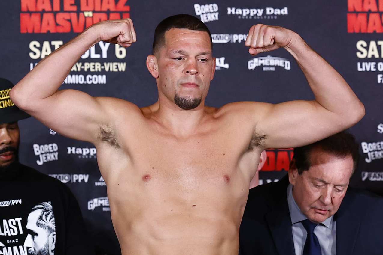 ANAHEIM, CALIFORNIA - JULY 05: Nate Diaz during weigh-in ahead of Last Man Standing Nate Diaz v Jorge Masvidal at the JW Marriott Anaheim on July 05, 2024 in Anaheim, California. (Photo by Ronald Martinez/Getty Images)