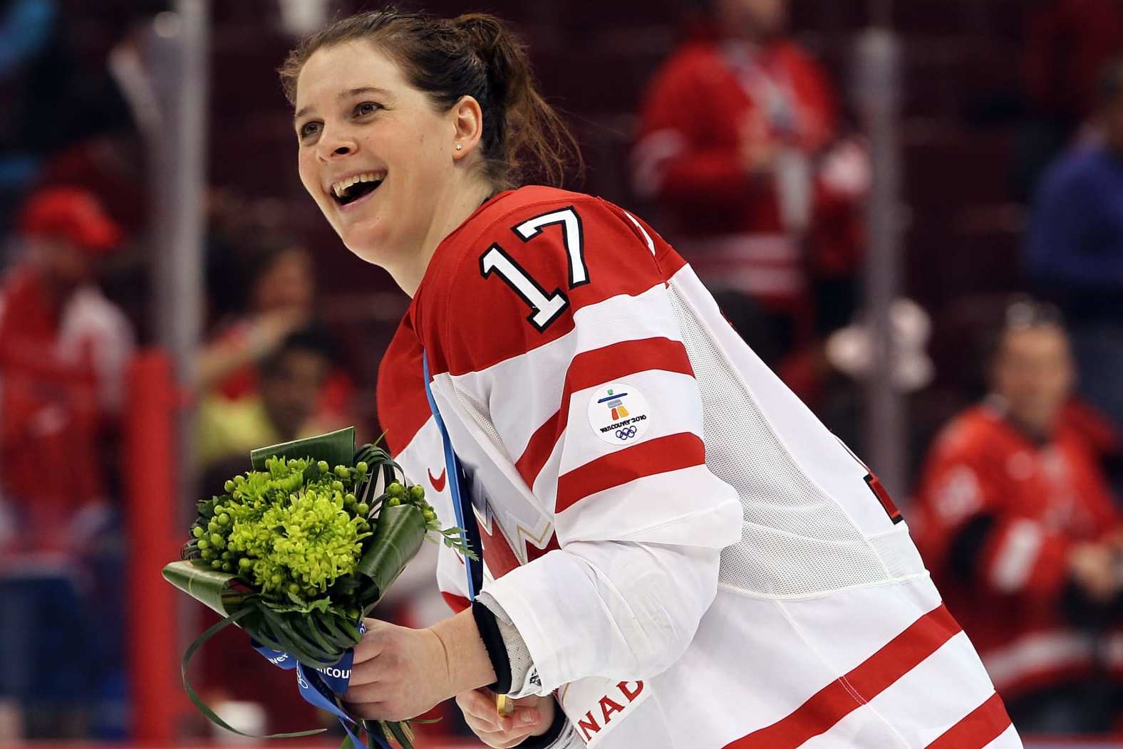 VANCOUVER, BC - FEBRUARY 25: Jennifer Botterill #17 of Canada celebrates winning the gold medal following her team's 2-0 victory during the ice hockey women's gold medal game between Canada and USA on day 14 of the Vancouver 2010 Winter Olympics at Canada Hockey Place on February 25, 2010 in Vancouver, Canada. (Photo by Bruce Bennett/Getty Images)