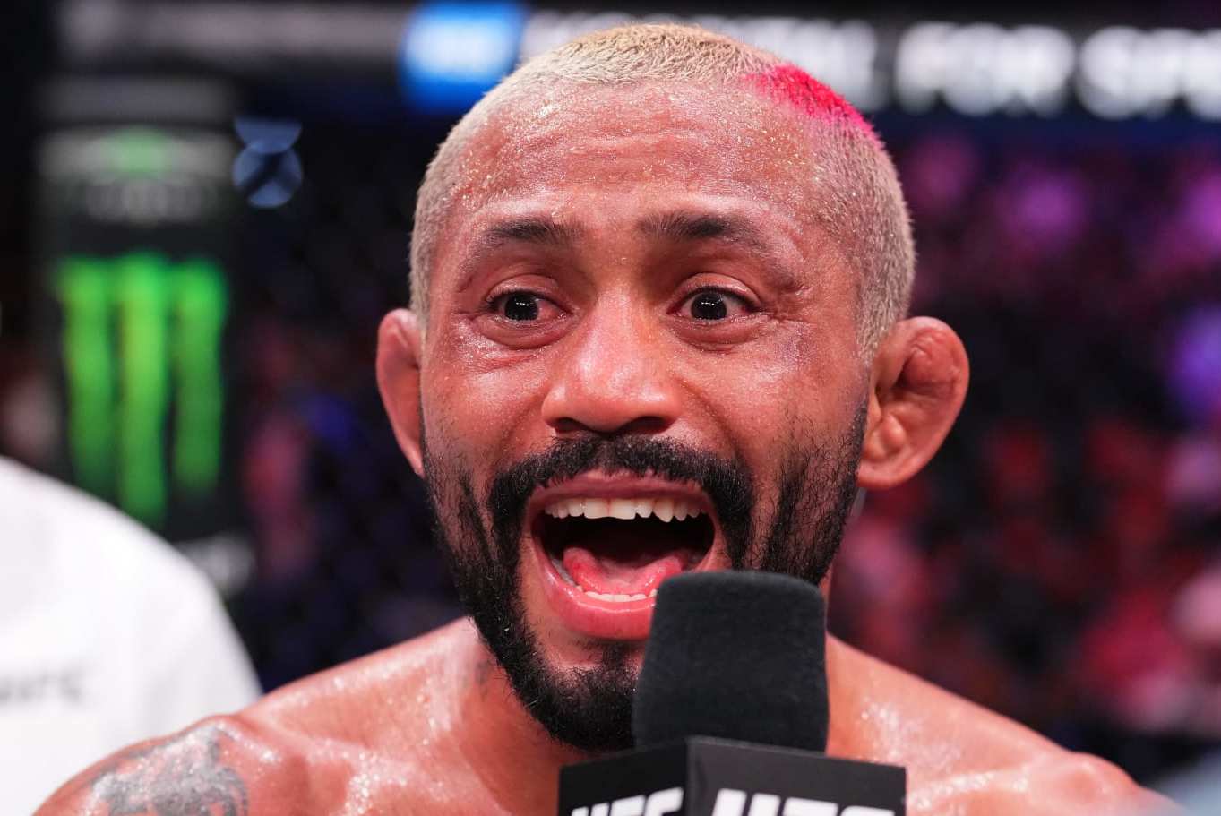 ABU DHABI, UNITED ARAB EMIRATES - AUGUST 03: Deiveson Figueiredo of Brazil is interviewed after defeating Marlon Vera of Ecuador in a bantamweight fight during the UFC Fight Night event at Etihad Arena on August 03, 2024 in Abu Dhabi, United Arab Emirates. (Photo by Josh Hedges/Zuffa LLC via Getty Images)