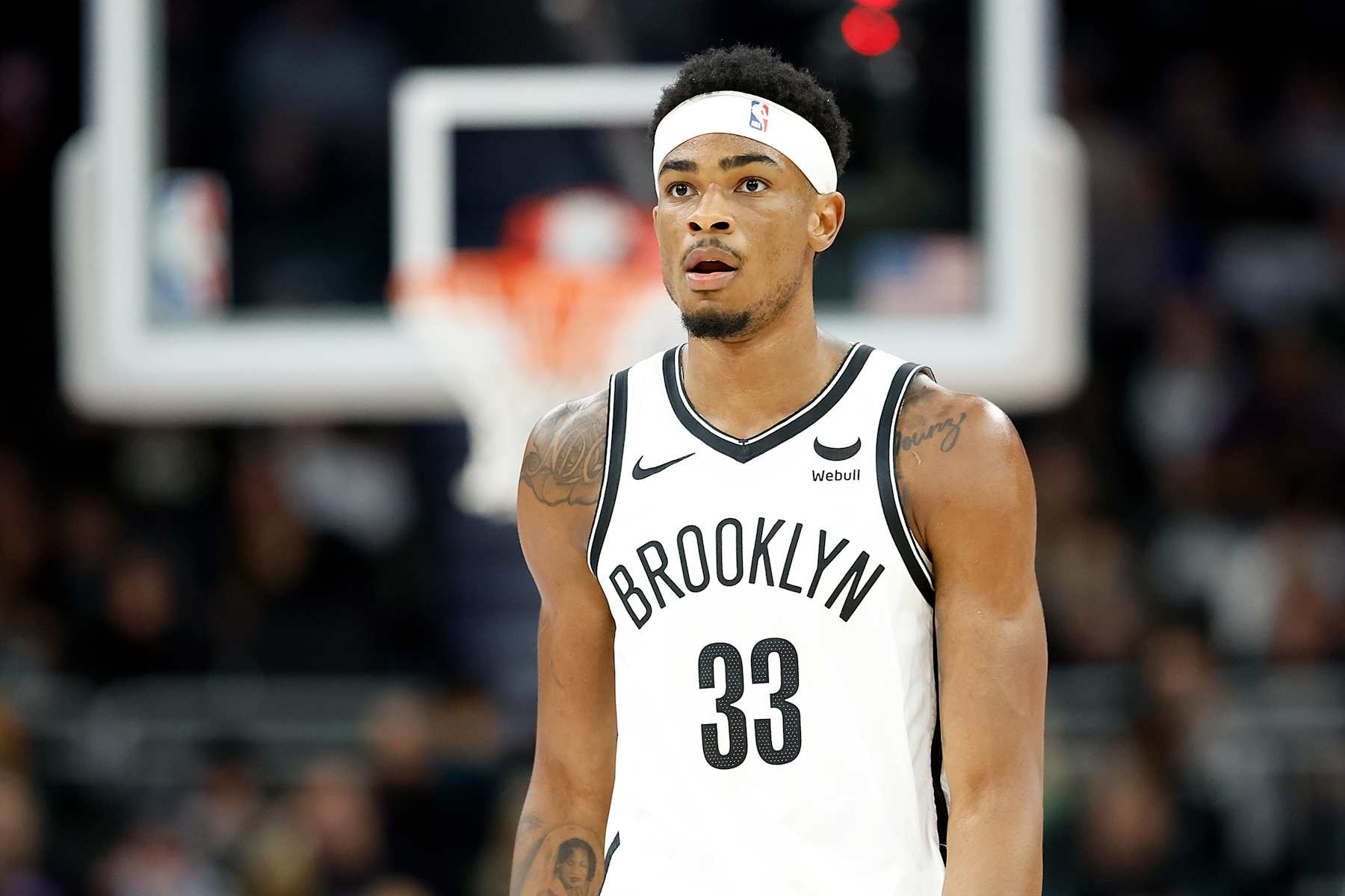 MILWAUKEE, WISCONSIN - MARCH 21: Nic Claxton #33 of the Brooklyn Nets walks down court during the first half of the game against the Milwaukee Bucks at Fiserv Forum on March 21, 2024 in Milwaukee, Wisconsin. NOTE TO USER: User expressly acknowledges and agrees that, by downloading and or using this photograph, User is consenting to the terms and conditions of the Getty Images License Agreement. (Photo by John Fisher/Getty Images)