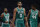 NEW YORK, NEW YORK - OCTOBER 20: Marcus Smart #36, Jayson Tatum #0, and Robert Williams III #44 of the Boston Celtics look on during the first half against the New York Knicks at Madison Square Garden on October 20, 2021 in New York City. NOTE TO USER: User expressly acknowledges and agrees that, by downloading and or using this photograph, User is consenting to the terms and conditions of the Getty Images License Agreement. (Photo by Sarah Stier/Getty Images)
