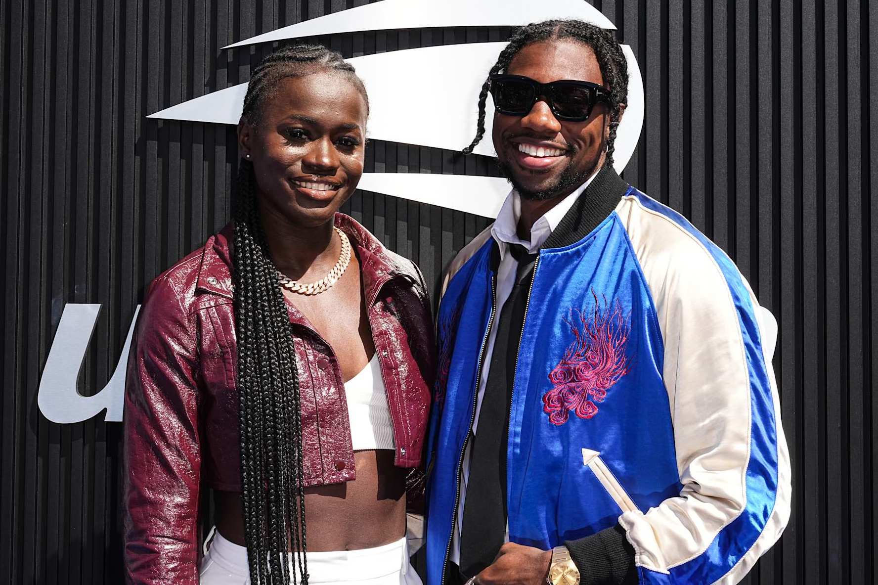NEW YORK, NEW YORK - SEPTEMBER 08: Junelle Bromfield and Noah Lyles attend the 2024 US Open at USTA Billie Jean King National Tennis Center on September 08, 2024 in New York City.  (Photo by John Nacion/Getty Images)