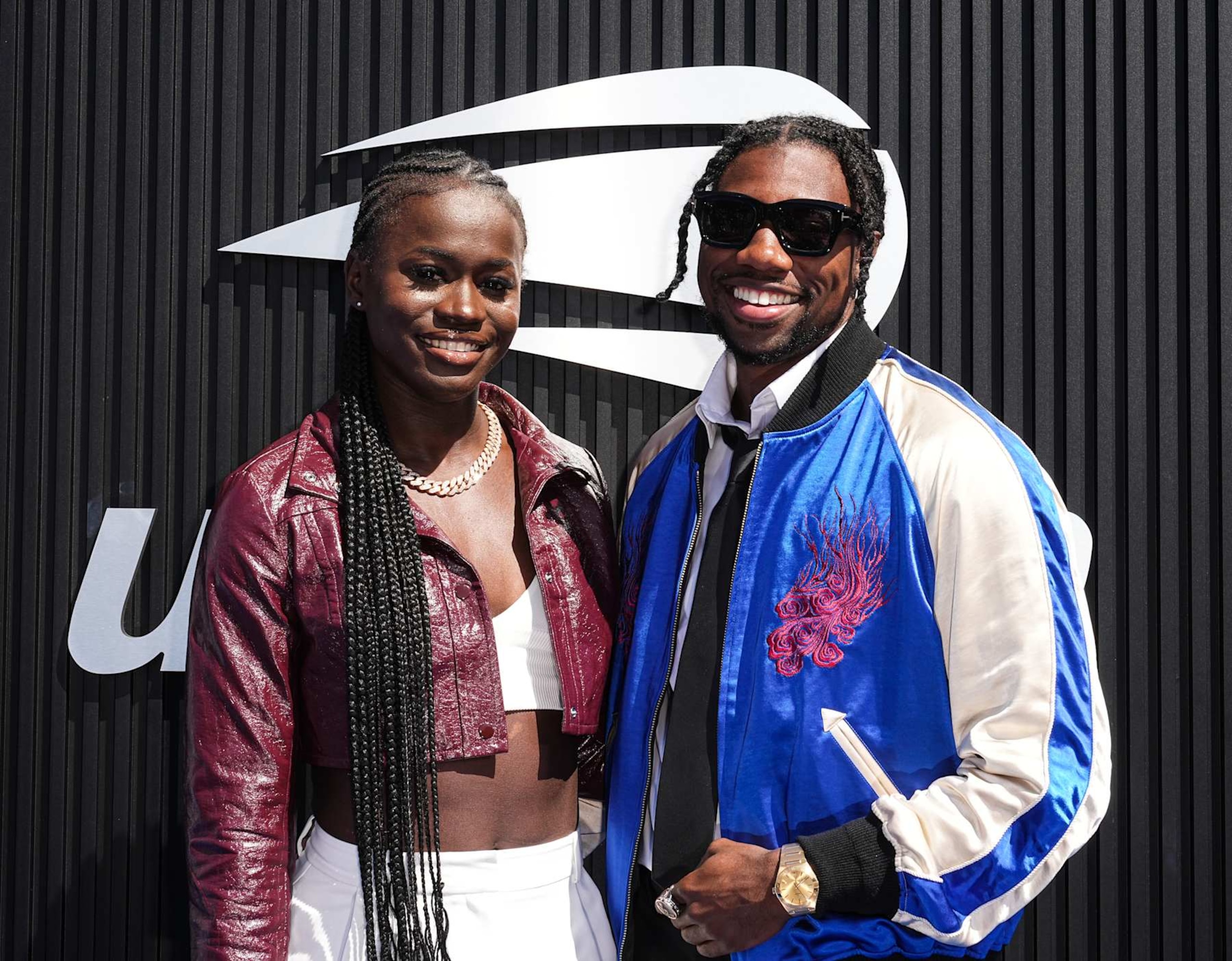 NEW YORK, NEW YORK - SEPTEMBER 08: Junelle Bromfield and Noah Lyles attend the 2024 US Open at USTA Billie Jean King National Tennis Center on September 08, 2024 in New York City.  (Photo by John Nacion/Getty Images)