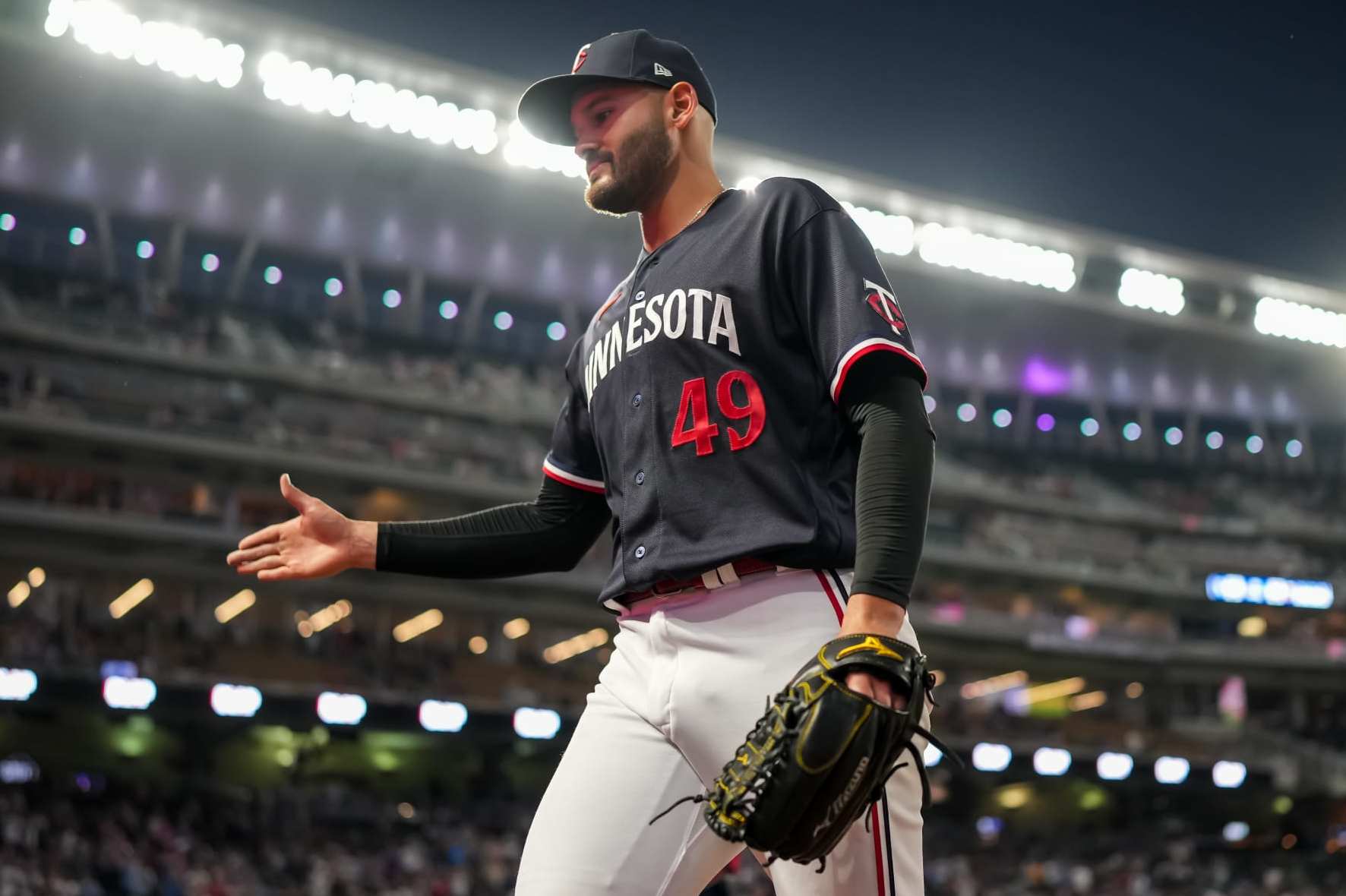 MINNEAPOLIS, MN - APRIL 11: Pablo Lopez #49 of the Minnesota Twins looks on against the Chicago White Sox on April 11, 2023 at Target Field in Minneapolis, Minnesota. (Photo by Brace Hemmelgarn/Minnesota Twins/Getty Images)