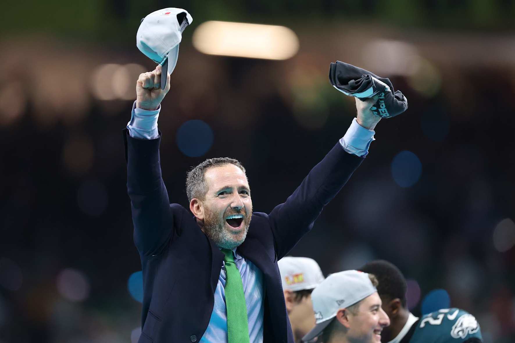 NEW ORLEANS, LOUISIANA - FEBRUARY 09: General manager Howie Roseman of the Philadelphia Eagles celebrates after beating the Kansas City Chiefs 40-22 to win Super Bowl LIX at Caesars Superdome on February 09, 2025 in New Orleans, Louisiana. (Photo by Emilee Chinn/Getty Images)