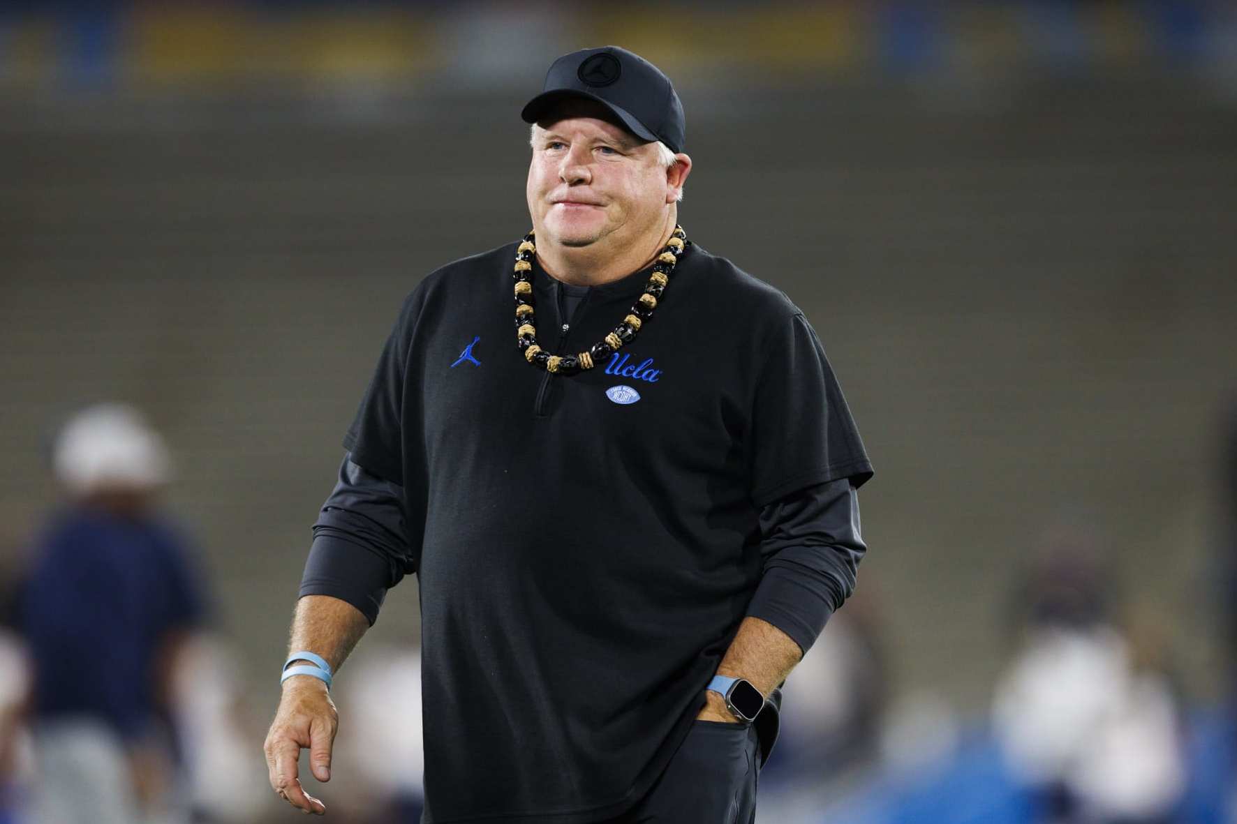 PASADENA, CA - NOVEMBER 25: UCLA Bruins head coach Chip Kelly walks on the field during a college football game against Cal Golden Bears on November 25, 2023 at Rose Bowl Stadium in Pasadena, CA. (Photo by Ric Tapia/Icon Sportswire via Getty Images)