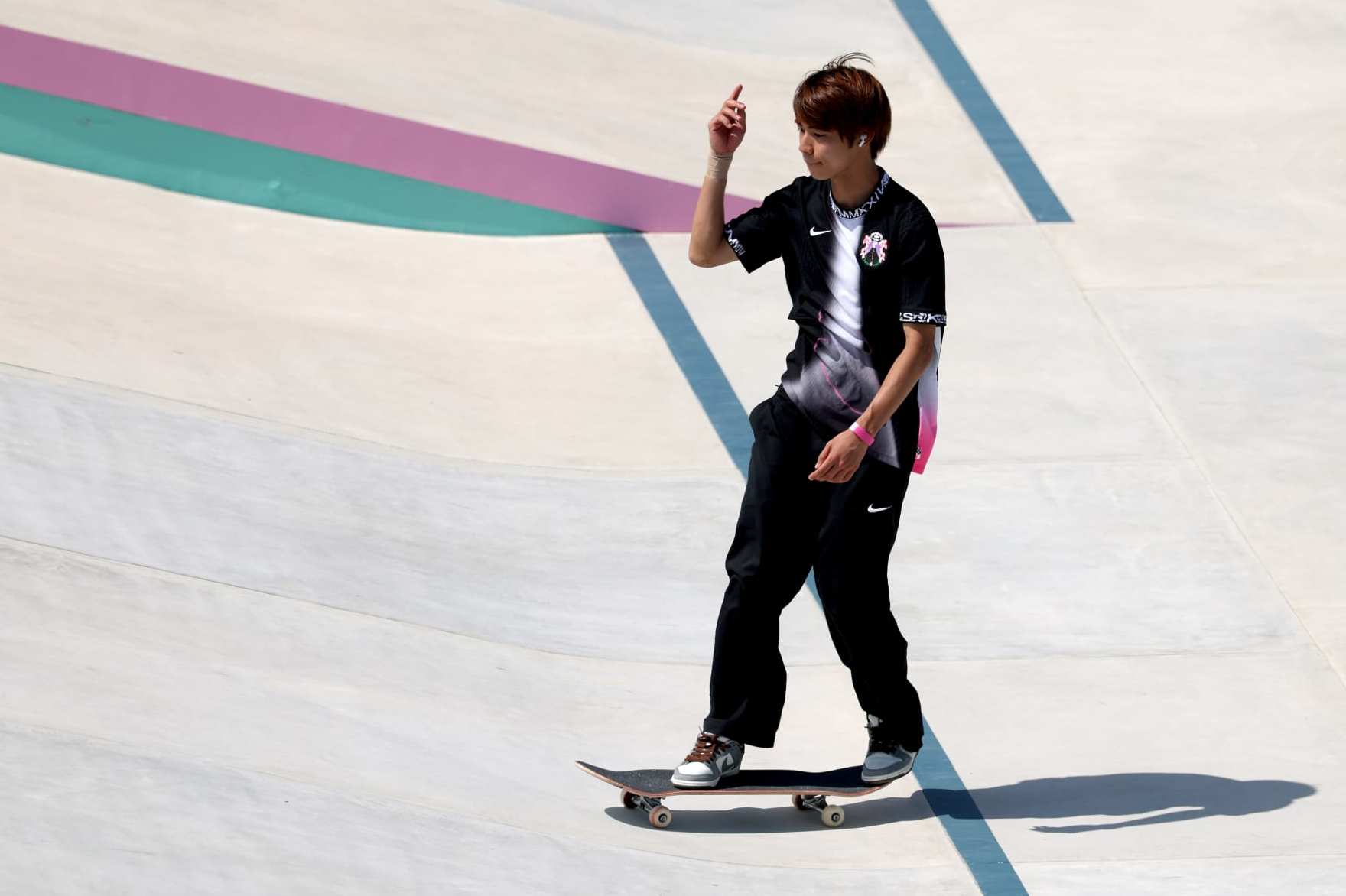 PARIS, FRANCE - JULY 29: Yuto Horigome of Team Japan celebrates during the Men's Street Prelims on day one of the Olympic Games Paris 2024 at Place de la Concorde on July 29, 2024 in Paris, France. (Photo by Patrick Smith/Getty Images)