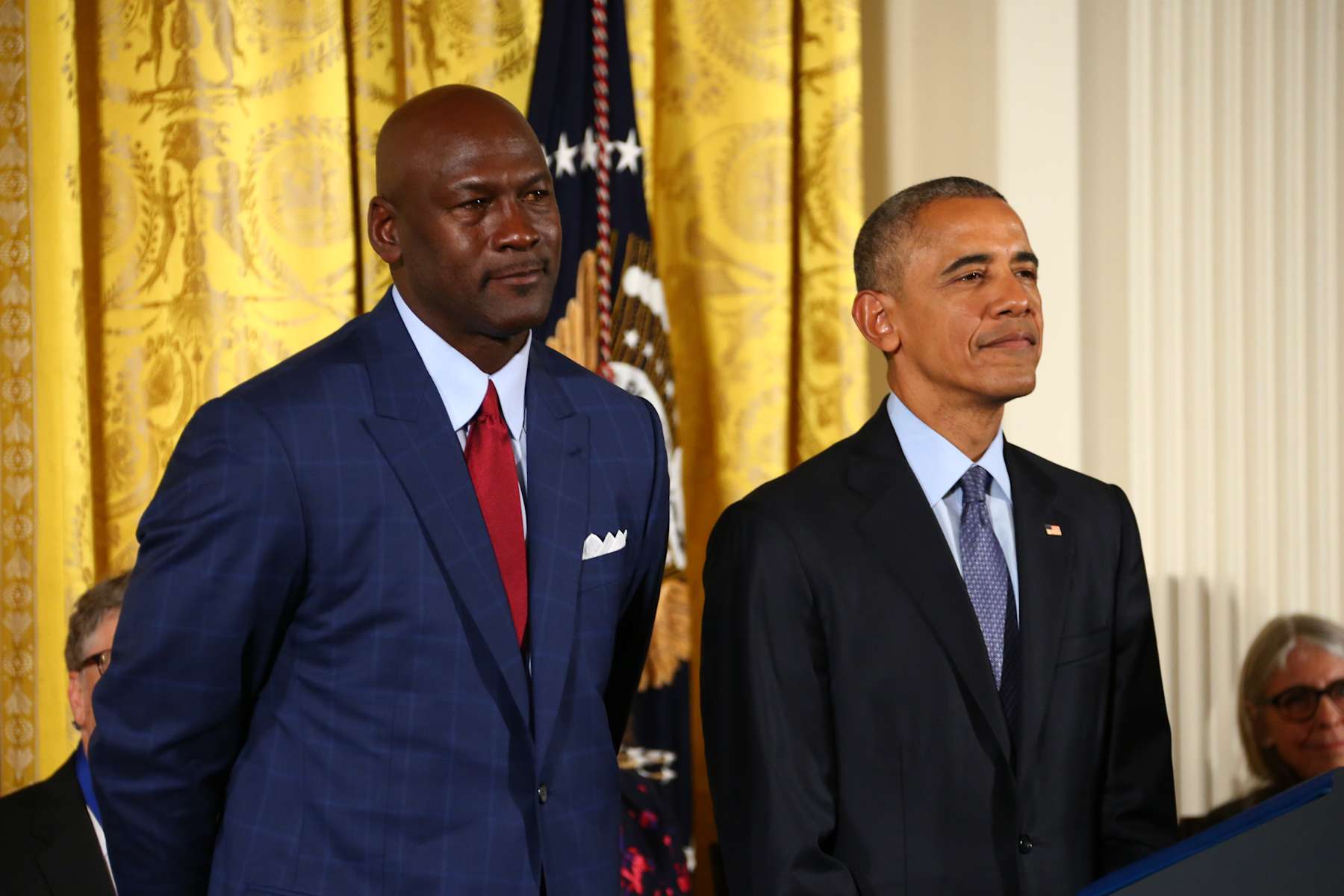 WASHINGTON, DC - NOVEMBER 22- President of the United States, Barack Obama presents NBA Hall of Famer Michael Jordan during a ceremony with the Presidential Medal of Freedom at the White House on November 22, 2016 in Washington D.C. NOTE TO USER: User expressly acknowledges and agrees that, by downloading and or using this photograph, User is consenting to the terms and conditions of the Getty Images License Agreement. Mandatory Copyright Notice: Copyright 2016 NBAE  (Photo by Ned Dishman/NBAE via Getty Images)
