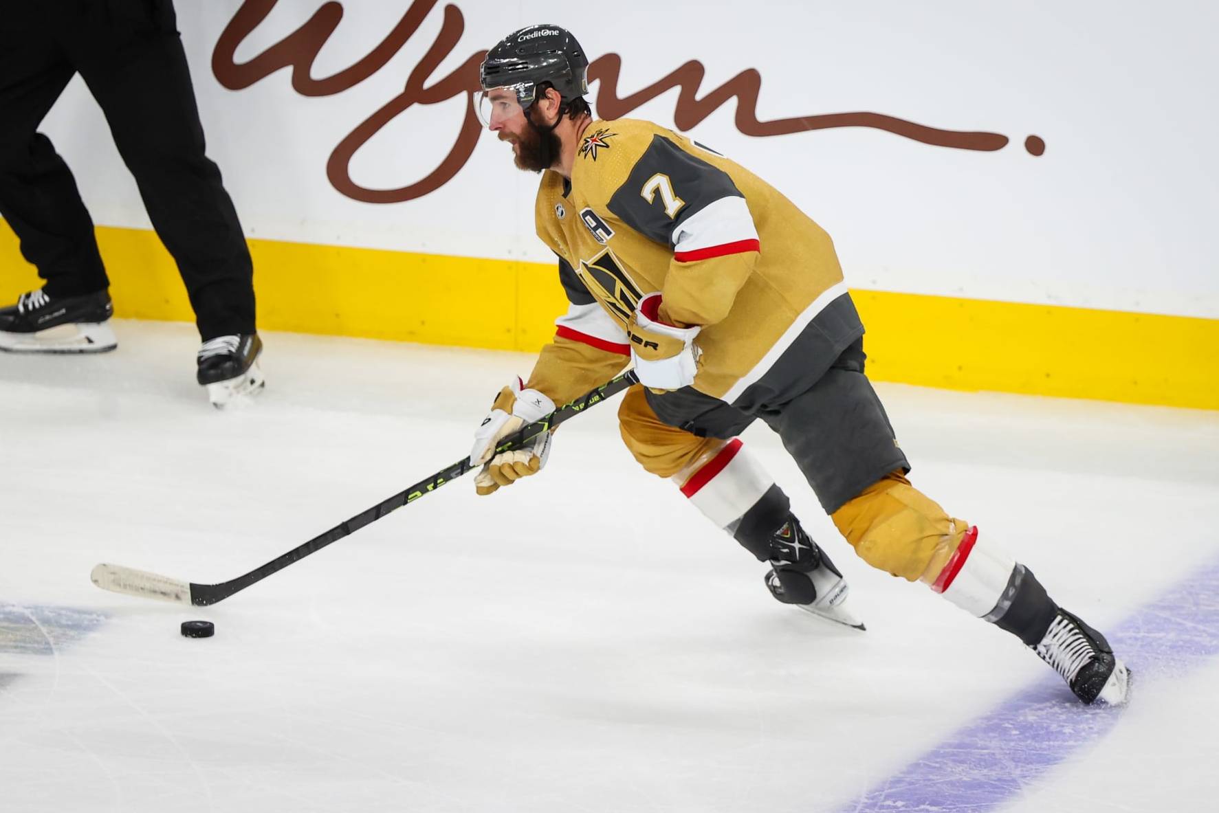LAS VEGAS, NEVADA - JUNE 13: Alex Pietrangelo #7 of the Vegas Golden Knights skates during the second period against the Florida Panthers in Game Five of the 2023 NHL Stanley Cup Final at T-Mobile Arena on June 13, 2023 in Las Vegas, Nevada. (Photo by Zak Krill/NHLI via Getty Images)