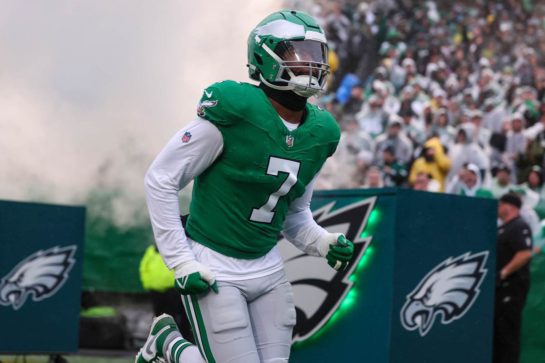 PHILADELPHIA, PA - NOVEMBER 26: Haason Reddick #7 of the Philadelphia Eagles runs out of the tunnel prior to an NFL football game against the Buffalo Bills at Lincoln Financial Field on November 26, 2023 in Philadelphia, Pennsylvania. (Photo by Perry Knotts/Getty Images)