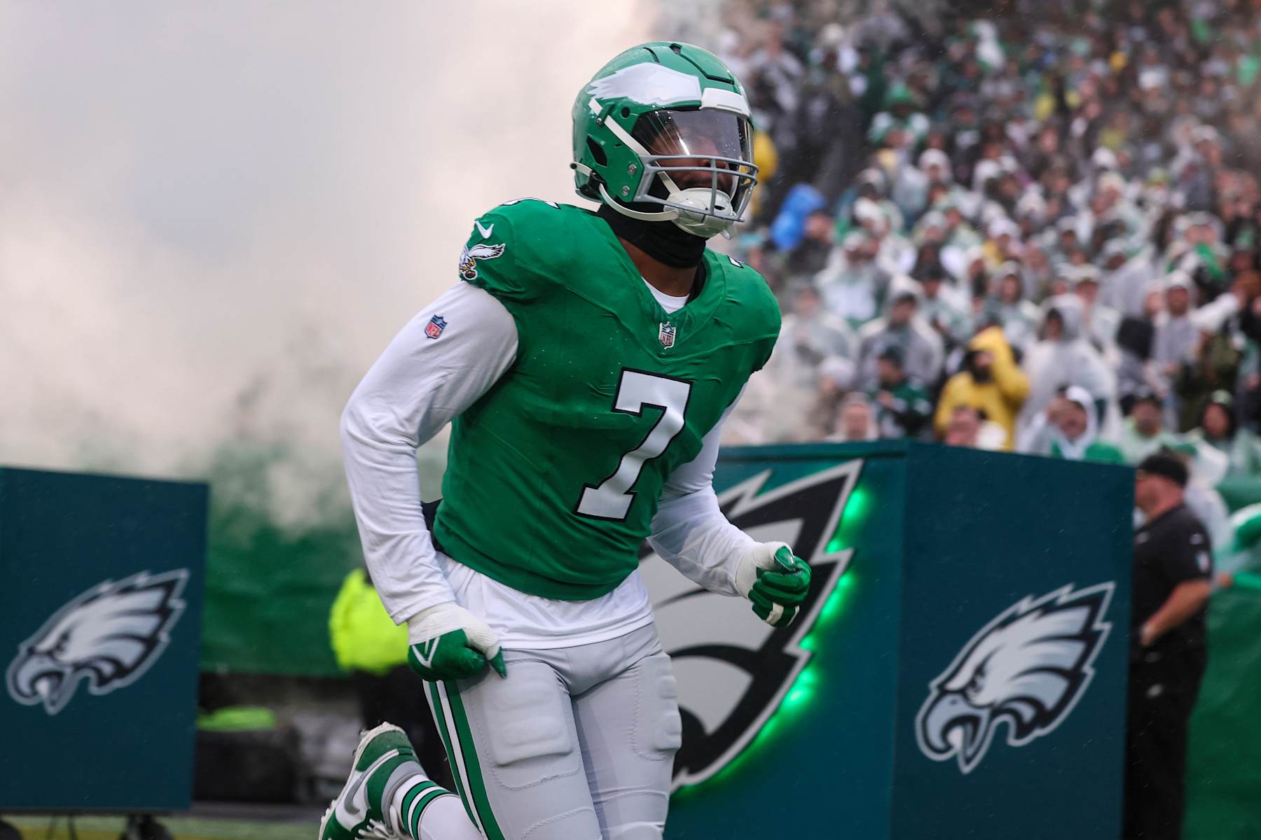 PHILADELPHIA, PA - NOVEMBER 26: Haason Reddick #7 of the Philadelphia Eagles runs out of the tunnel prior to an NFL football game against the Buffalo Bills at Lincoln Financial Field on November 26, 2023 in Philadelphia, Pennsylvania. (Photo by Perry Knotts/Getty Images)