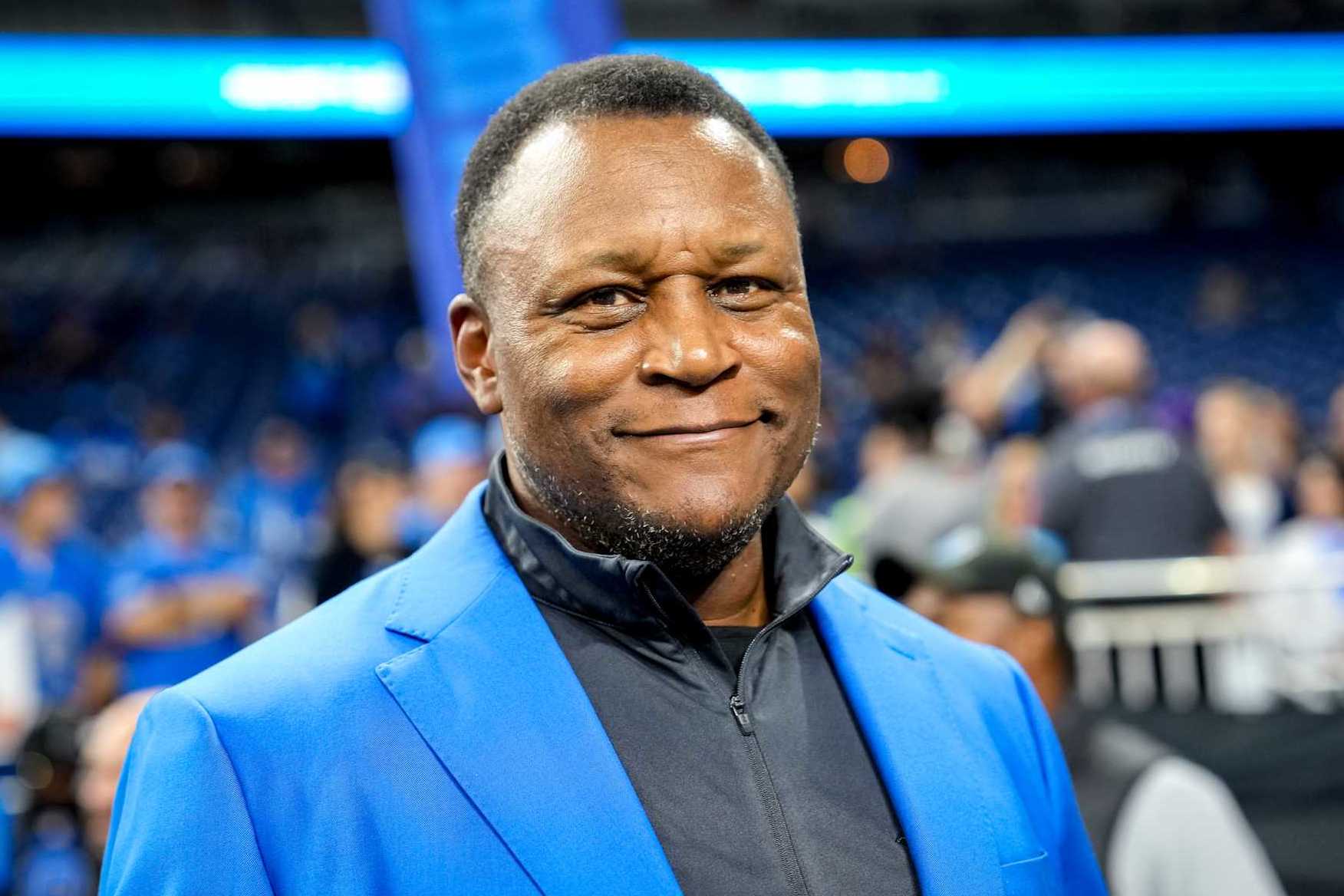 DETROIT, MICHIGAN - SEPTEMBER 30: Former player Barry Sanders looks on prior to the game between the Seattle Seahawks and the Detroit Lions at Ford Field on September 30, 2024 in Detroit, Michigan. (Photo by Nic Antaya/Getty Images)