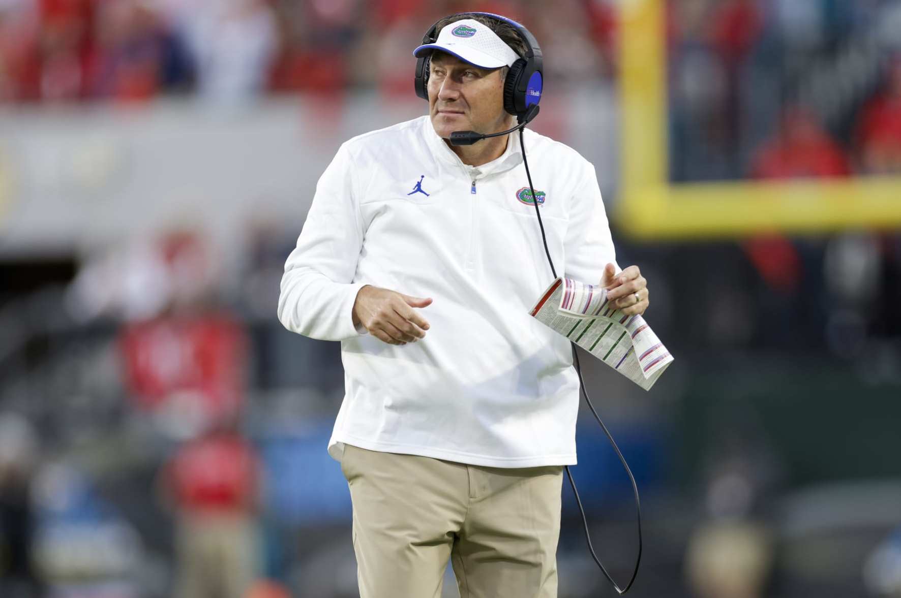 JACKSONVILLE, FL - OCTOBER 30: Florida Gators head coach Dan Mullen looks on during the game between the Georgia Bulldogs and the Florida Gators on October 30, 2021 at TIAA Bank Field in Jacksonville, Fl. (Photo by David Rosenblum/Icon Sportswire via Getty Images)