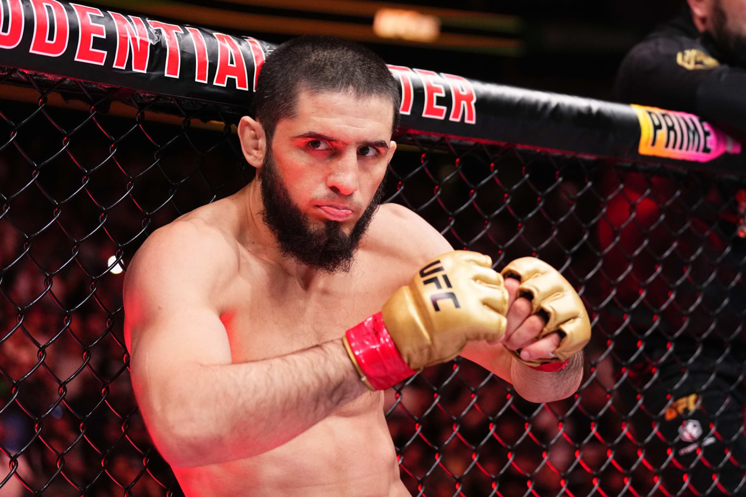 NEWARK, NEW JERSEY - JUNE 01: Islam Makhachev of Russia prepares to face Dustin Poirier in the UFC lightweight championship fight during the UFC 302 event at Prudential Center on June 01, 2024 in Newark, New Jersey. (Photo by Jeff Bottari/Zuffa LLC via Getty Images) NEWARK, NEW JERSEY - JUNE 01: Islam Makhachev of Russia prepares to face Dustin Poirier in the UFC lightweight championship fight during the UFC 302 event at Prudential Center on June 01, 2024 in Newark, New Jersey. (Photo by Jeff Bottari/Zuffa LLC via Getty Images)