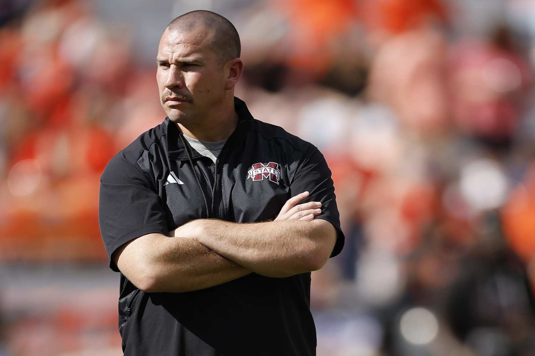AUBURN, ALABAMA - OCTOBER 28: Head coach Zach Arnett of the Mississippi State Bulldogs looks on prior to a game against the Auburn Tigers at Jordan-Hare Stadium on October 28, 2023 in Auburn, Alabama. (Photo by Alex Slitz/Getty Images)