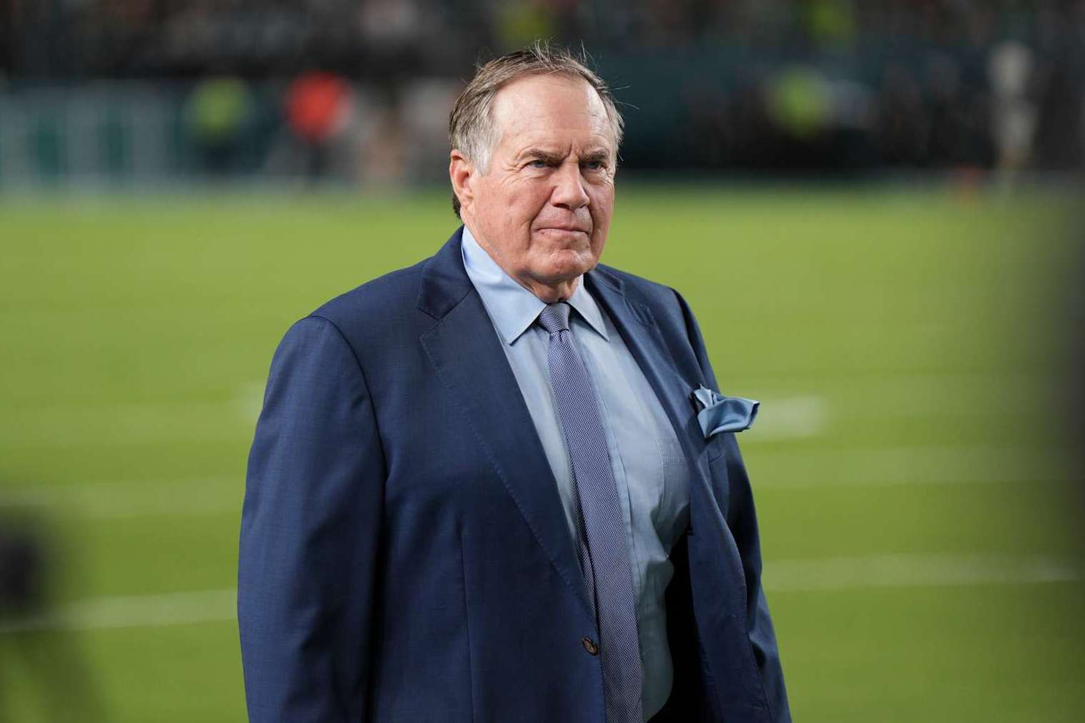PHILADELPHIA, PA - SEPTEMBER 16: NFL analyst Bill Belichick looks on during the game between the Philadelphia Eagles and the Atlanta Falcons on September 15, 2024 at Lincoln Financial Field in Philadelphia, PA. (Photo by Andy Lewis/Icon Sportswire via Getty Images)