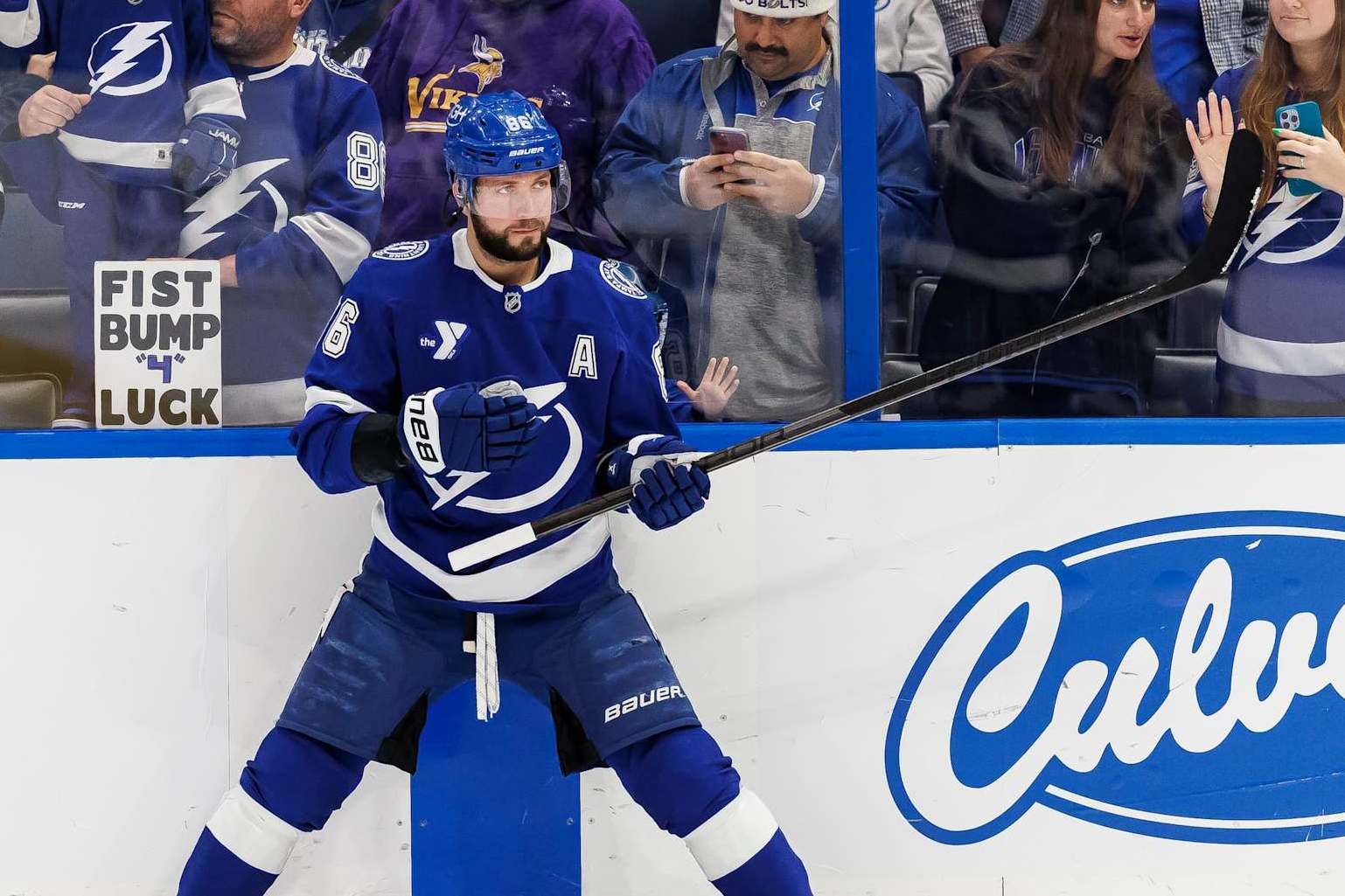 TAMPA, FL - DECEMBER 22: Nikita Kucherov #86 of the Tampa Bay Lightning warms up against the Florida Panthers at Amalie Arena on December 22, 2024 in Tampa, Florida. (Photo by Mark LoMoglio/NHLI via Getty Images)