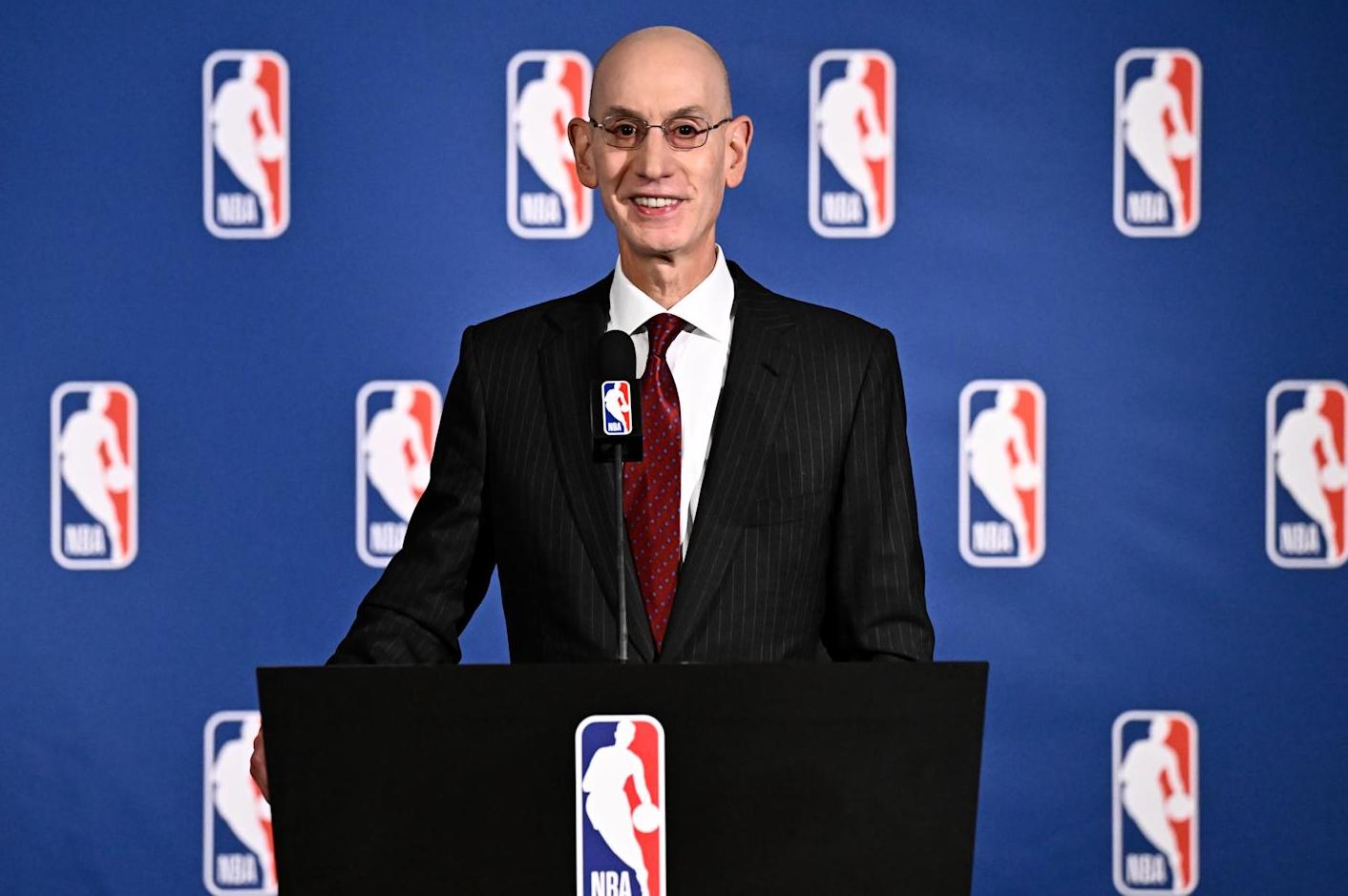 NEW YORK - SEPTEMBER 10: NBA Commissioner Adam Silver addresses the media during a press conference after the Board of Governors Meeting on September 10, 2024 at the St. Regis Hotel in New York City. NOTE TO USER: User expressly acknowledges and agrees that, by downloading and/or using this photograph, user is consenting to the terms and conditions of the Getty Images License Agreement. Mandatory Copyright Notice: Copyright 2024 NBAE (Photo by David Dow/NBAE via Getty Images)