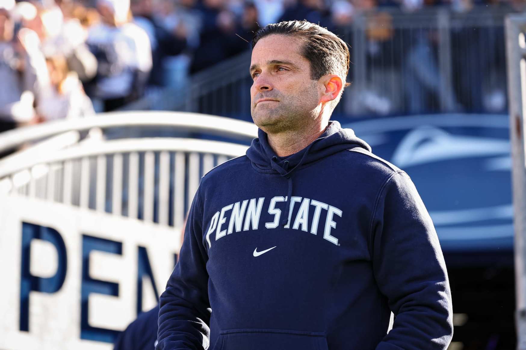 STATE COLLEGE, PA - NOVEMBER 18: Defensive coordinator Manny Diaz of the Penn State Nittany Lions takes the field before the game against the Rutgers Scarlet Knights at Beaver Stadium on November 18, 2023 in State College, Pennsylvania. (Photo by Scott Taetsch/Getty Images)