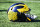 BLOOMINGTON, IN - OCTOBER 08: A Michigan football helmet sits on the field following a college football game between the Michigan Wolverines and Indiana Hoosiers on October 8, 2022 at Memorial Stadium in Bloomington, Indiana. (Photo by James Black/Icon Sportswire via Getty Images)