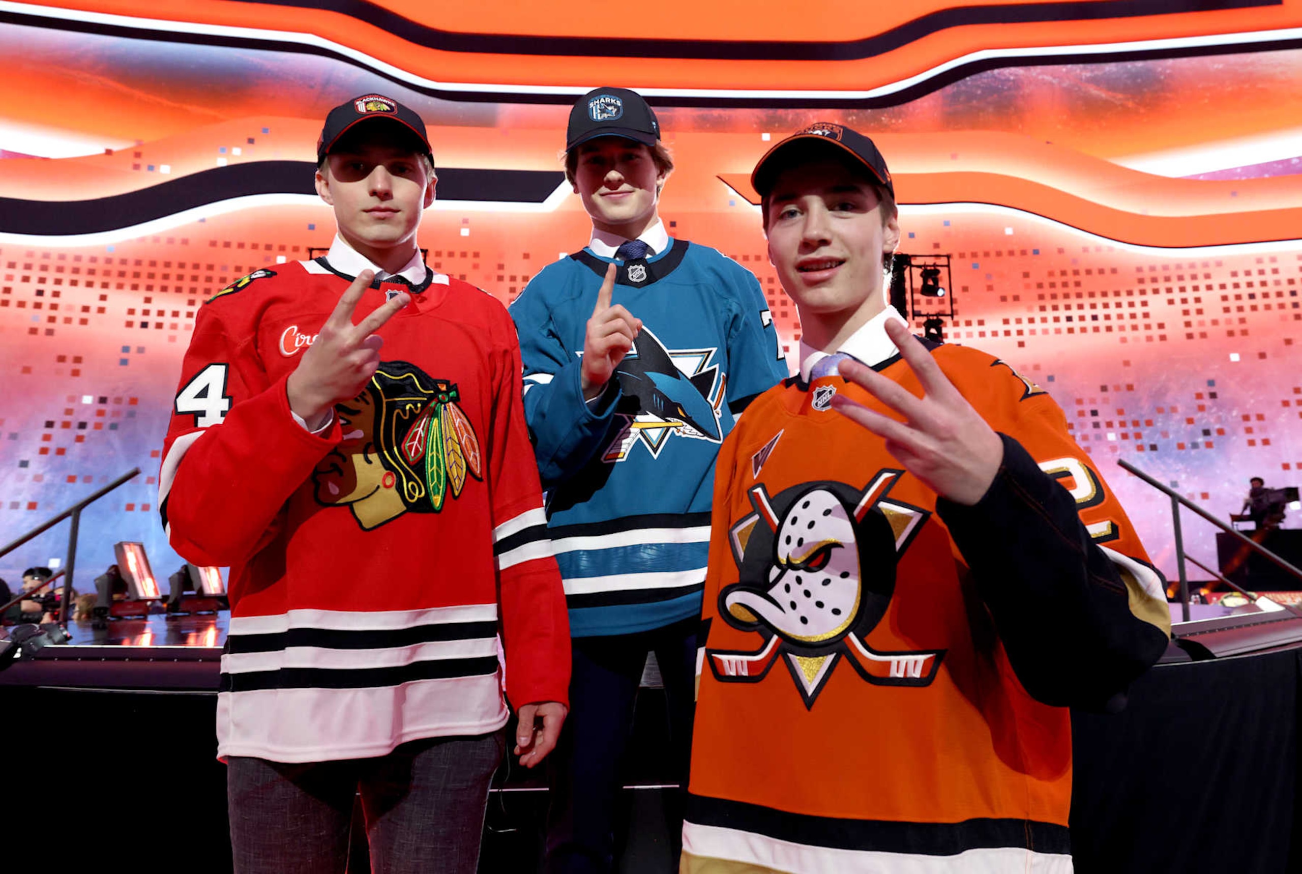 Artyom Levshunov, Macklin Celebrini and Beckett Sennecke, Artyom Levshunov, Macklin Celebrini and Beckett Sennecke,