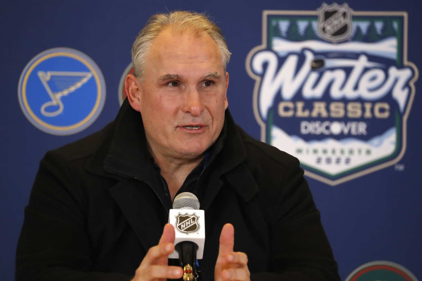 MINNEAPOLIS, MINNESOTA - DECEMBER 31: Head coach Craig Berube of the St. Louis Blues speaks at media availability after practice at Target Field on December 31, 2021 in Minneapolis, Minnesota. (Photo by Eliot J. Schechter/NHLI via Getty Images)