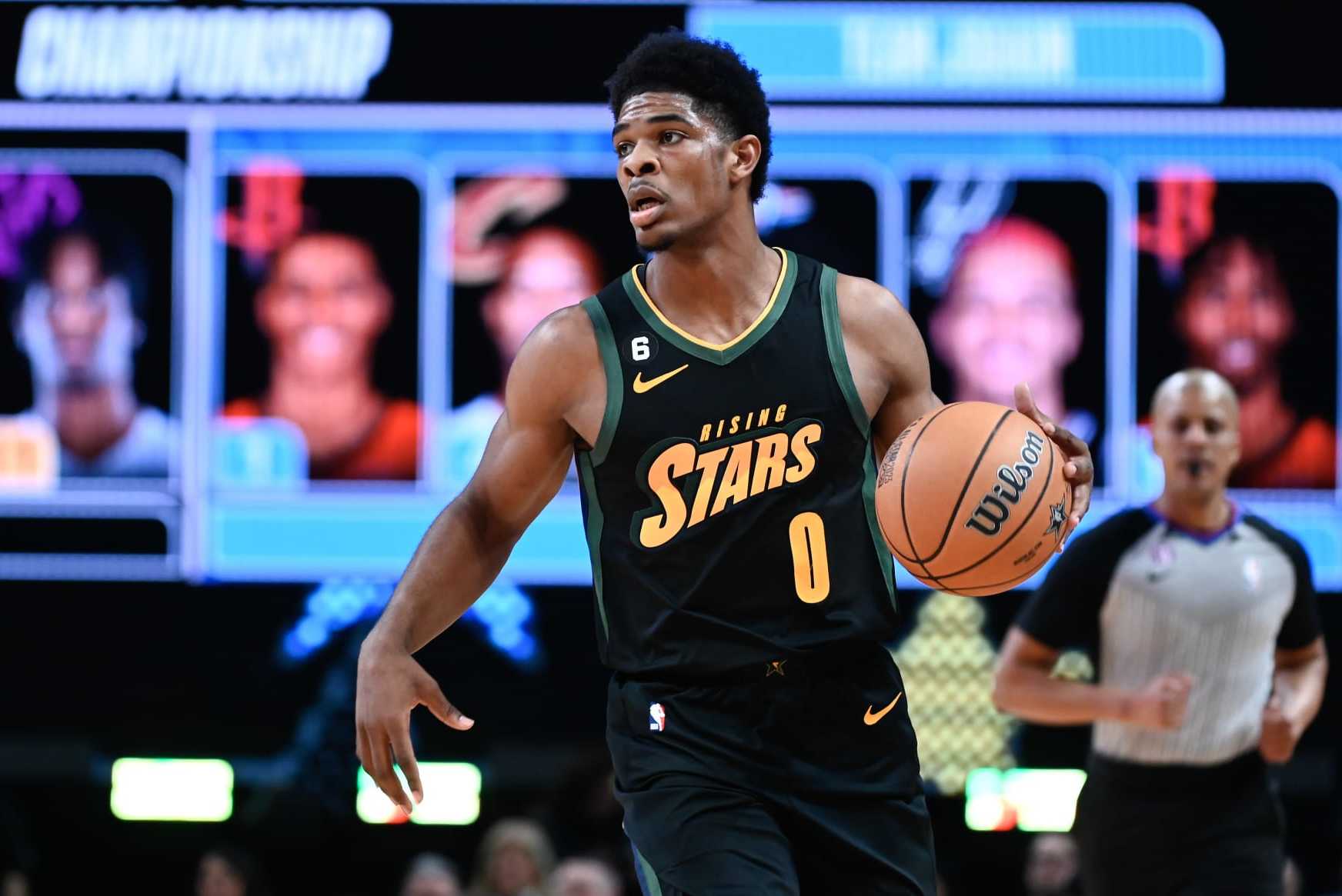 SALT LAKE CITY, UTAH - FEBRUARY 17: Scoot Henderson #0 of Team Jason in action during the Jordan Rising Stars Game as part of 2023 NBA All Star Weekend at Vivint Arena on February 17, 2023 in Salt Lake City, Utah. NOTE TO USER: User expressly acknowledges and agrees that, by downloading and or using this photograph, User is consenting to the terms and conditions of the Getty Images License Agreement. (Photo by Alex Goodlett/Getty Images)