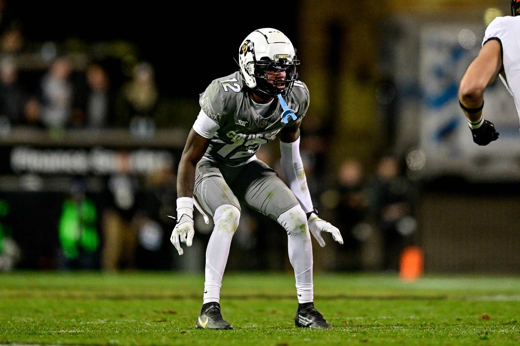 BOULDER, CO - OCTOBER 26:  Travis Hunter #12 of the Colorado Buffaloes lines up on defense in the second half of a game against the Cincinnati Bearcats at Folsom Field on October 26, 2024 in Boulder, Colorado. (Photo by Dustin Bradford/Getty Images)