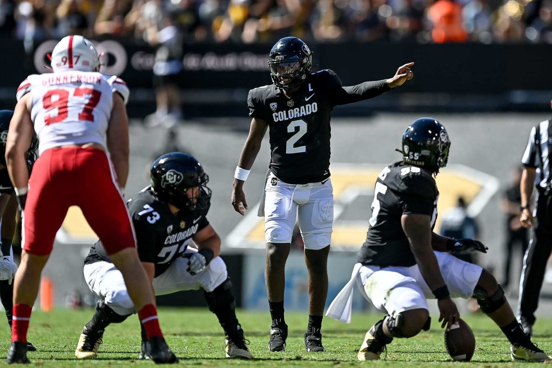 BOULDER, CO - SEPTEMBER 9: Quarterback Shedeur Sanders #2 of the Colorado Buffaloes runs the offense in the second quarter against the Nebraska Cornhuskers at Folsom Field on September 9, 2023 in Boulder, Colorado. (Photo by Dustin Bradford/Getty Images)